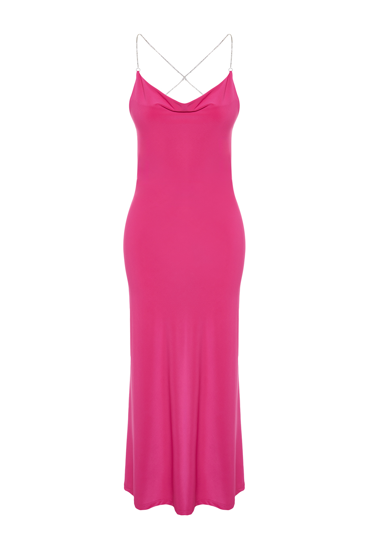 Trendyol Fuchsia Stone Accessory Detailed Knitted Elegant Evening Dress