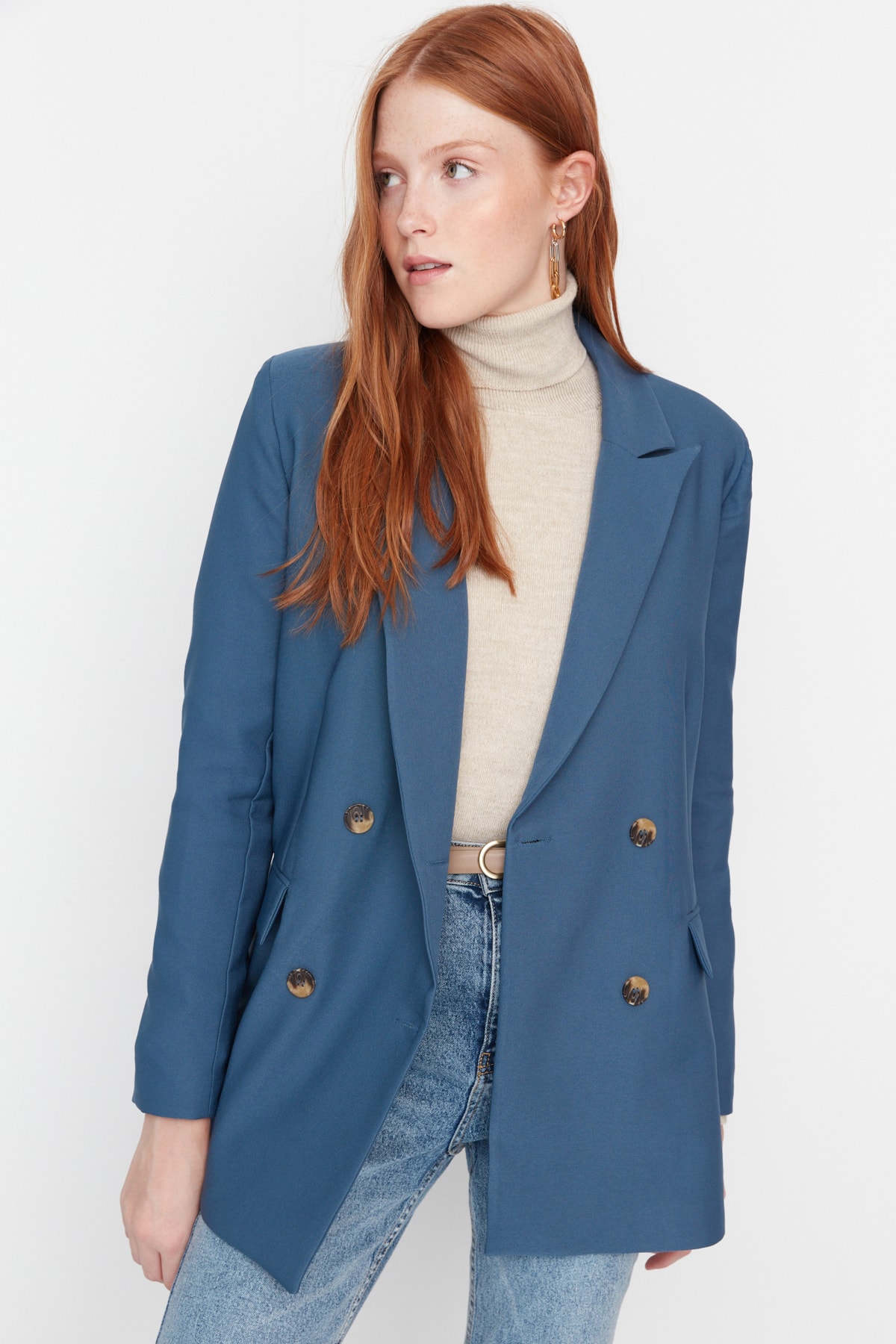 Trendyol Oily Lined Double Breasted Blazer with Closure