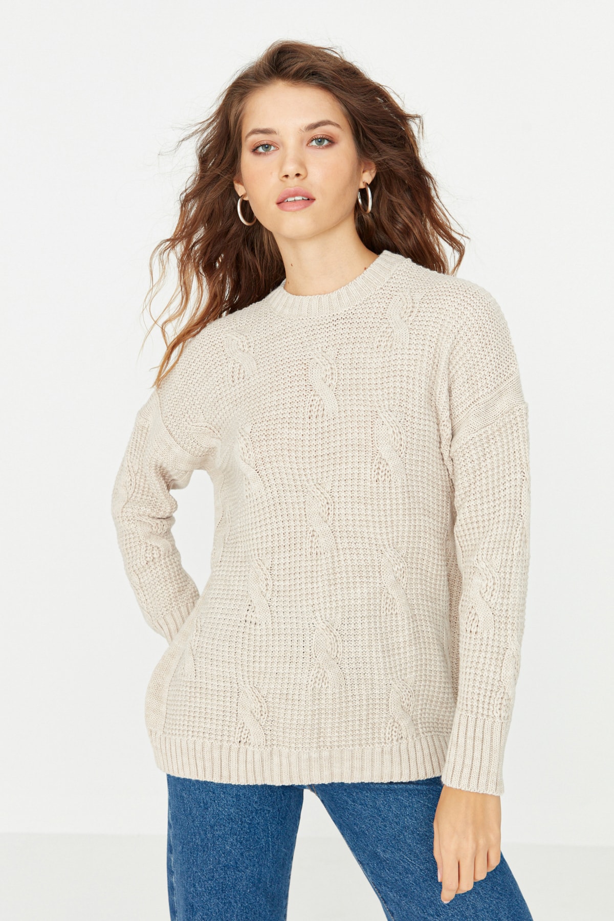 Trendyol Beige Knit Detailed Knitwear Sweater