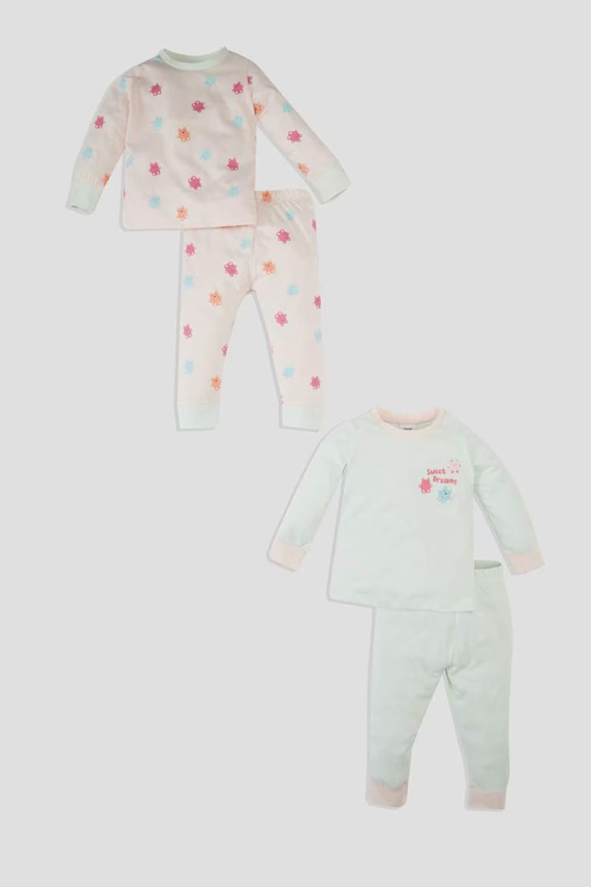 DEFACTO Baby Girl Food Printed Long Sleeve Cotton 4-Piece Pajama Set