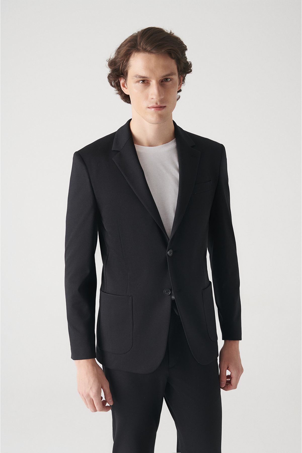 Avva Men's Black Knitted Flexible Unlined Slim Fit Slim Fit Jacket
