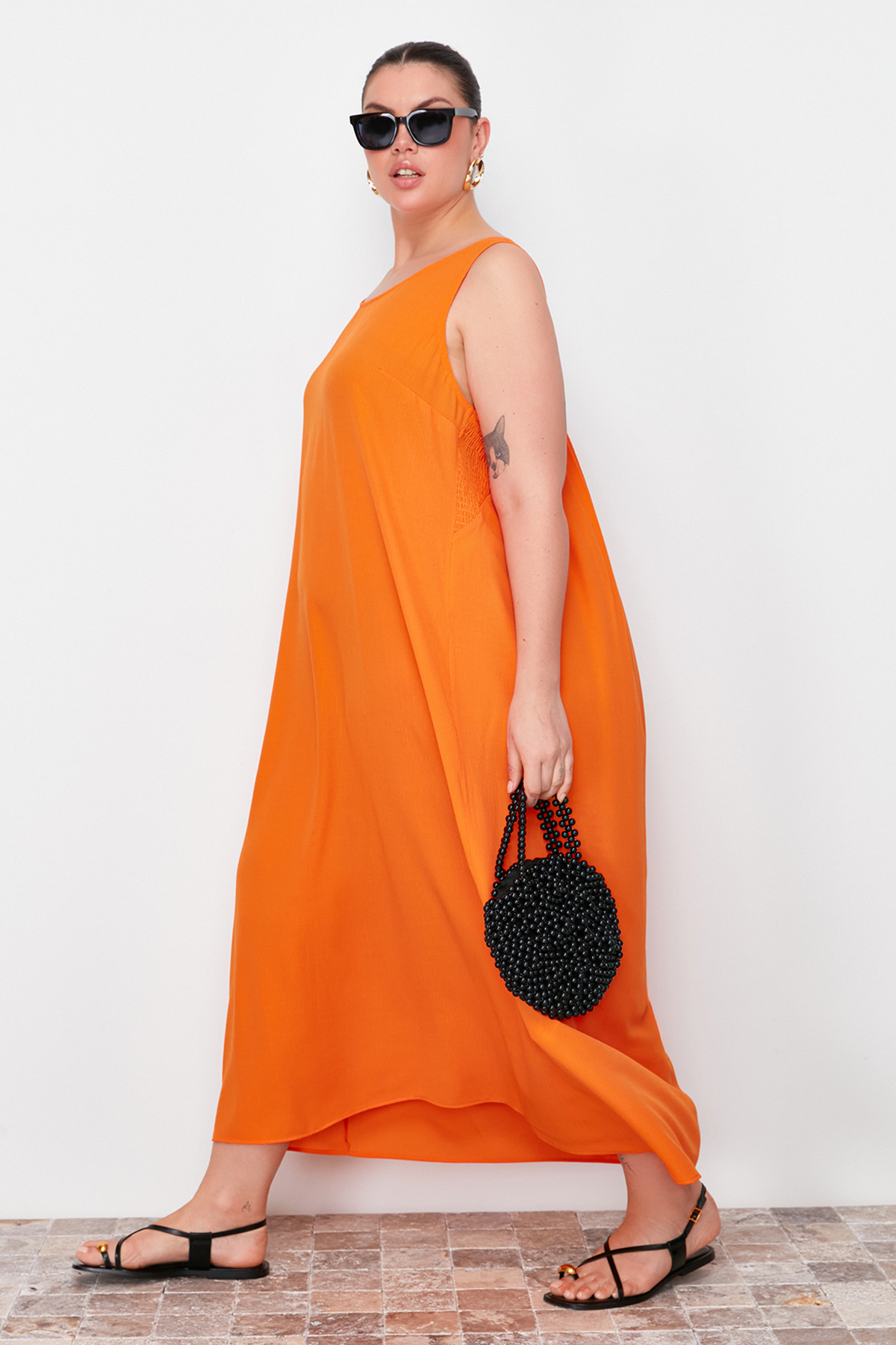 Trendyol Curve Tile Crew Neck Long Woven Dress