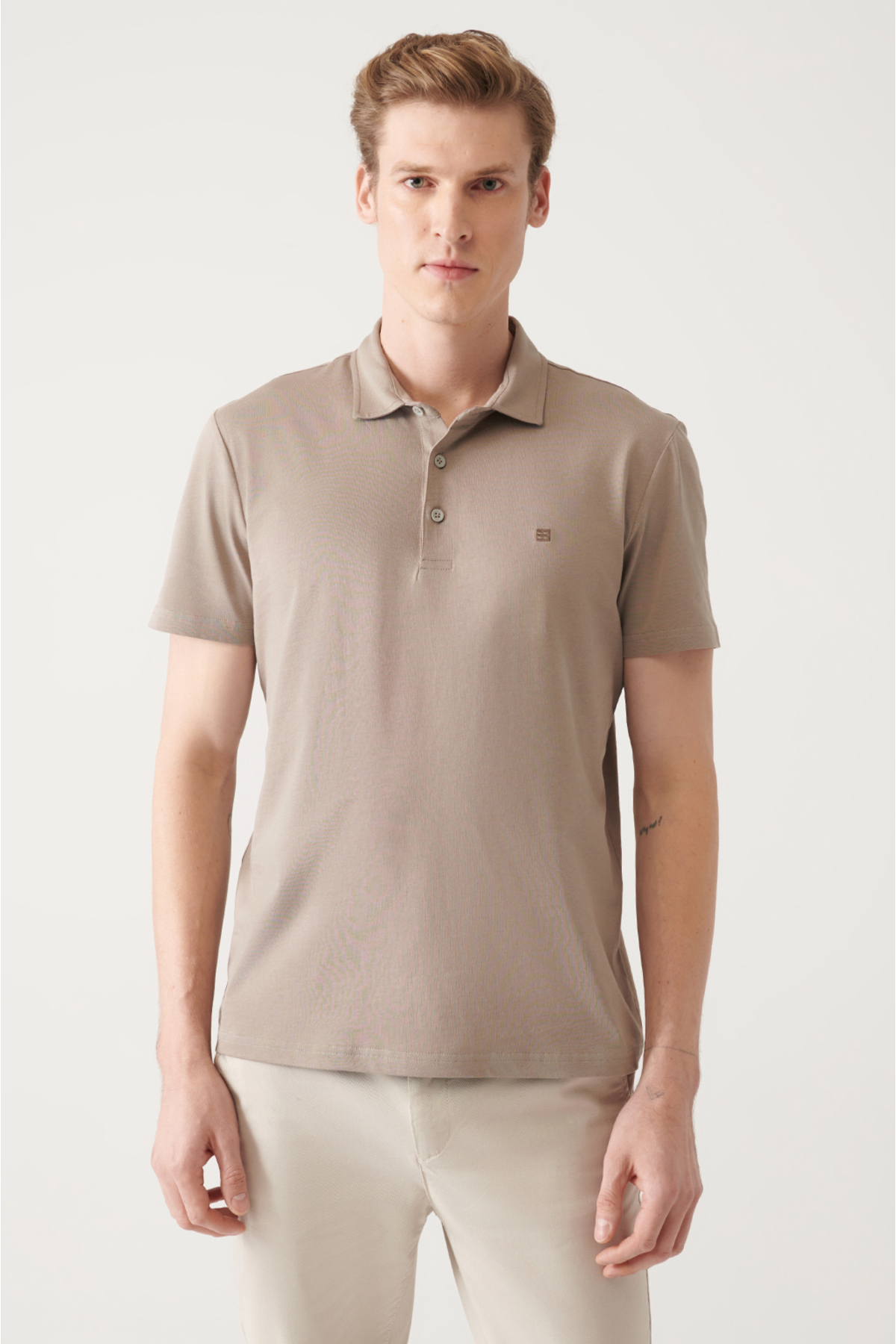 Levně Avva Men's Mink 100% Cotton Regular Fit 3 Button Roll-Up Polo T-shirt