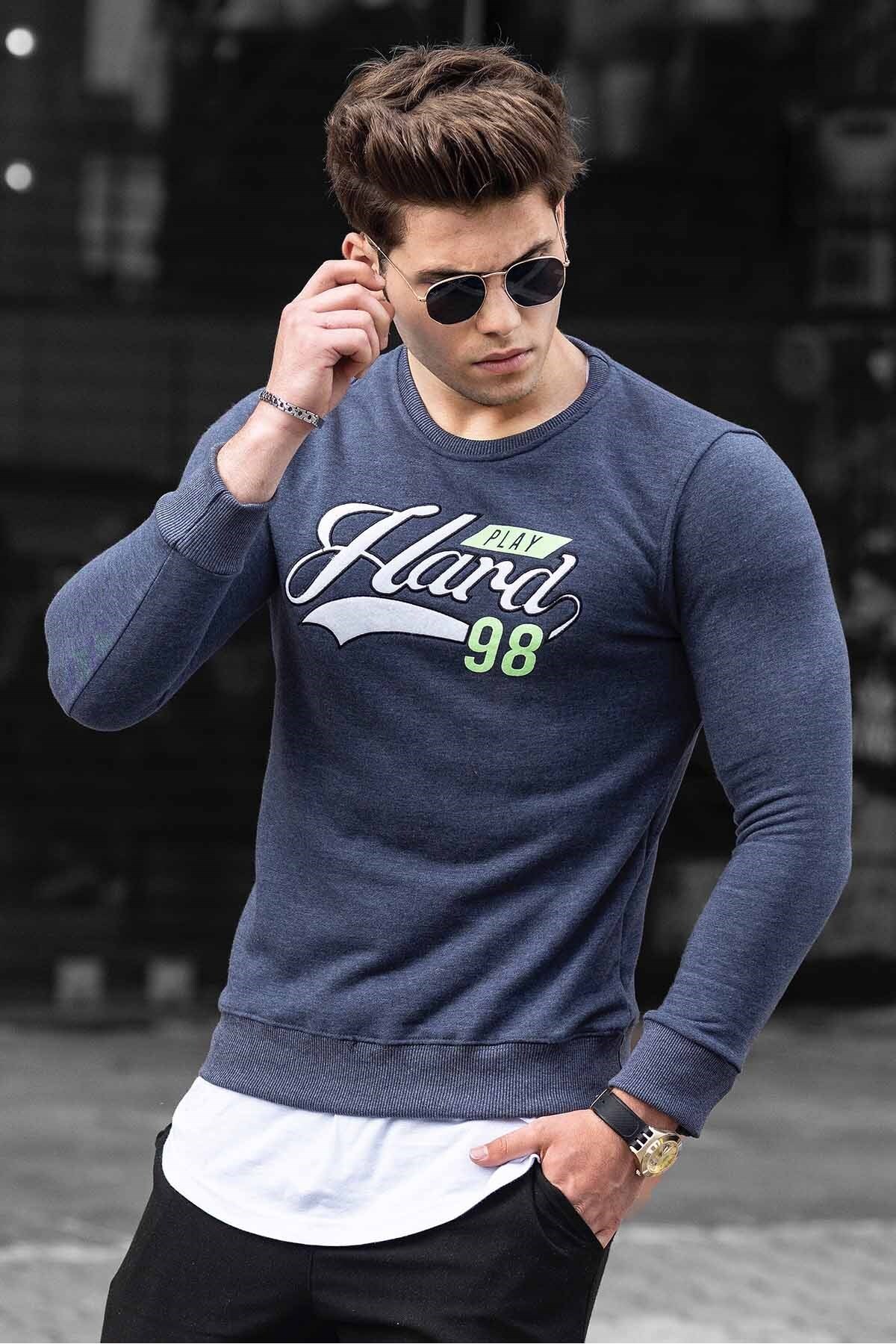 Madmext Men's Printed Navy Sweatshirt 4375