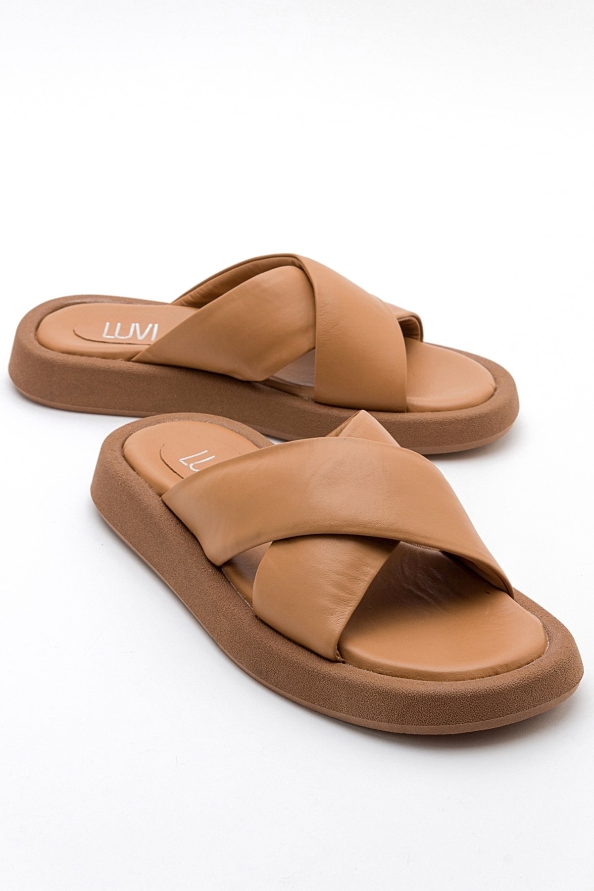 LuviShoes VOLAJO Women's Slippers With Glazed Genuine Leather Cross-Band