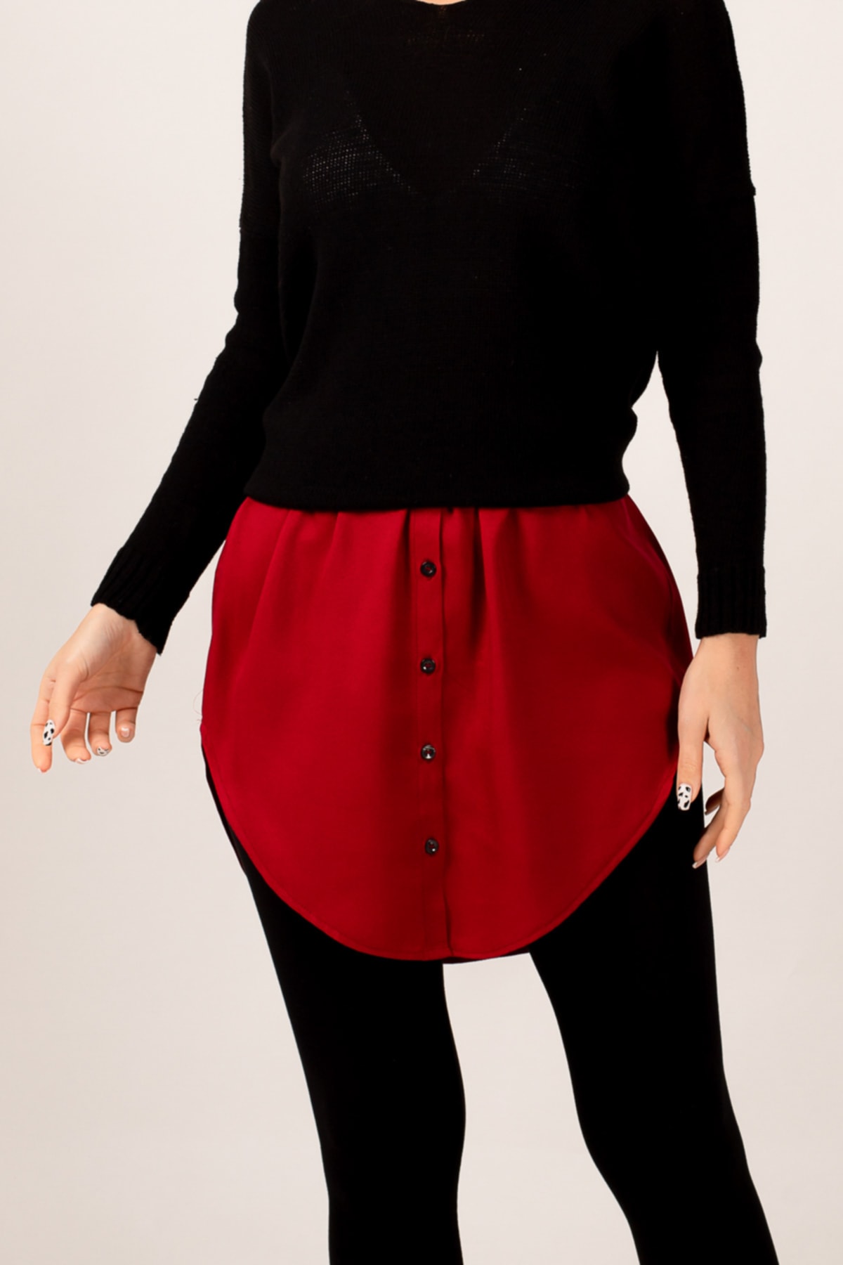 Levně armonika Women's Claret Red Elastic Waist Shirt Skirt