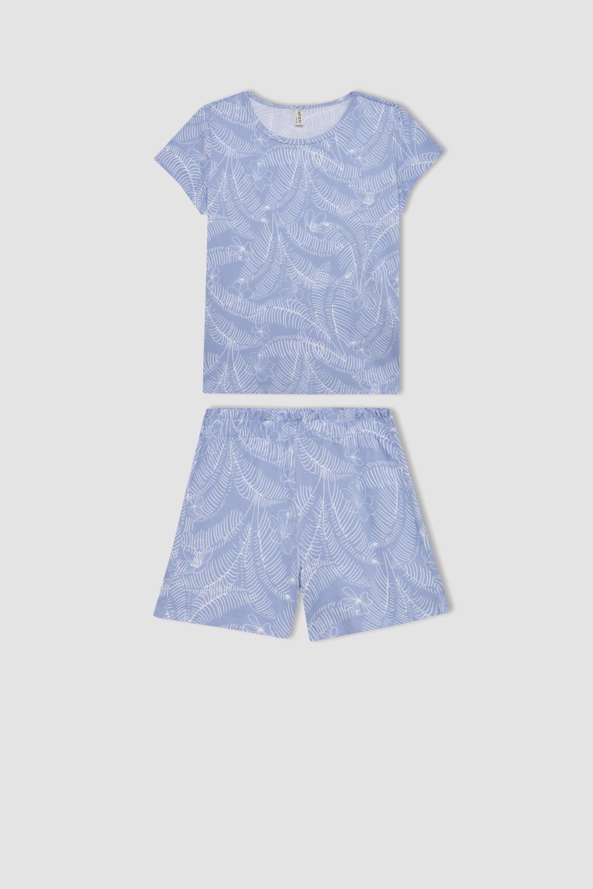 DEFACTO Girl's Patterned Short Sleeve Pajama Set with Shorts