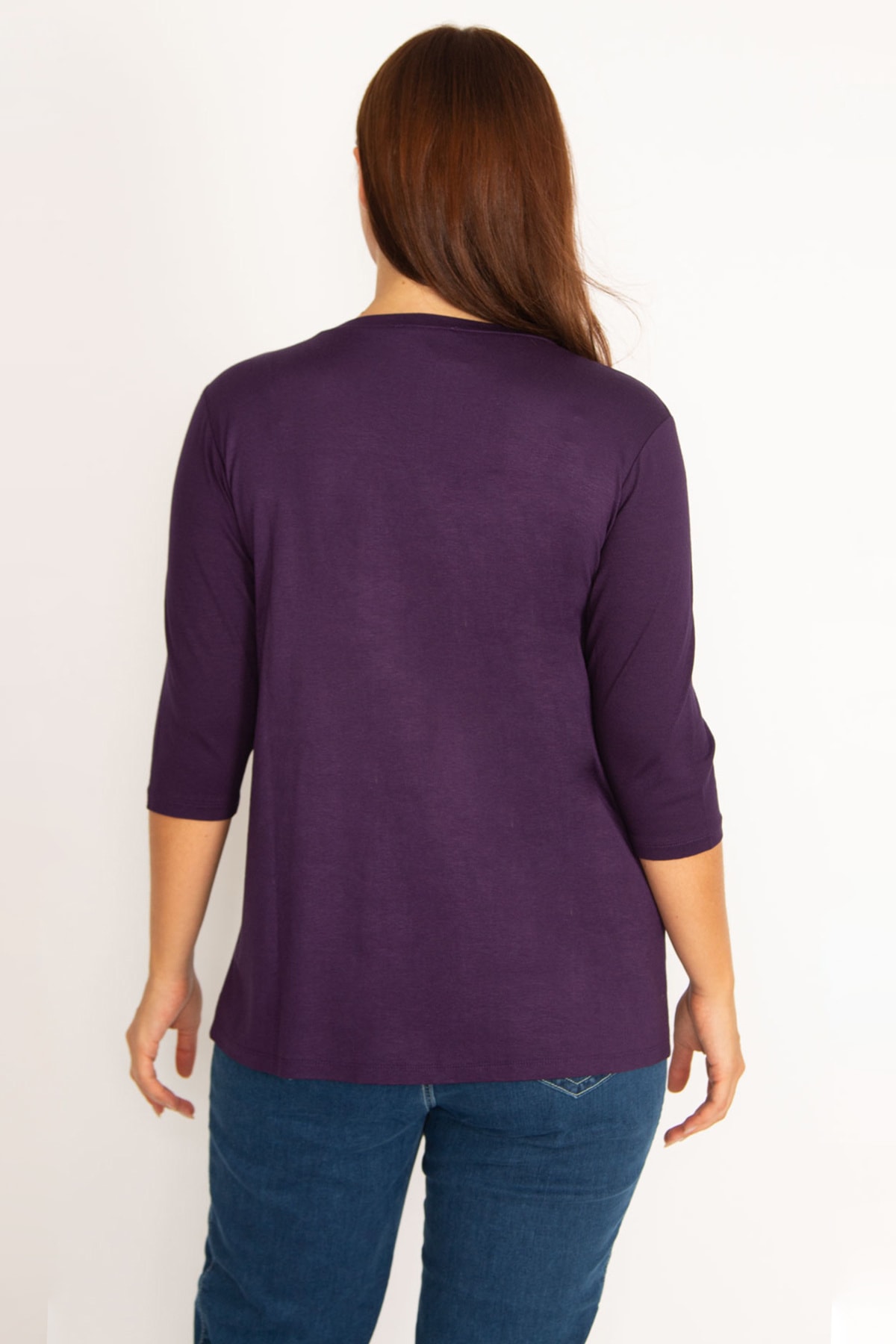 Levně Şans Women's Plus Size Purple Appliqued And Tulle Detailed Blouse