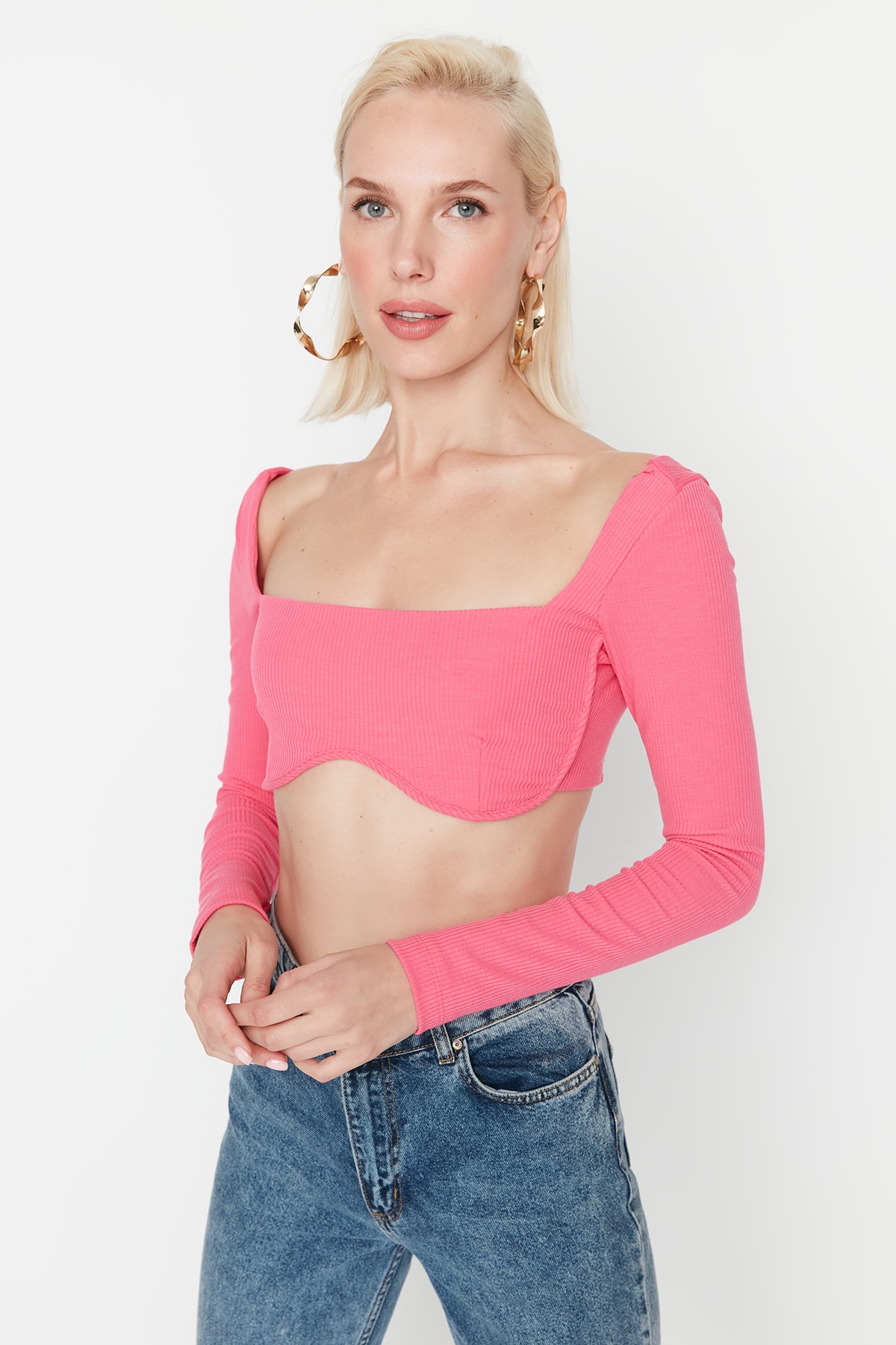 Trendyol Crop Top - Pink - Plain