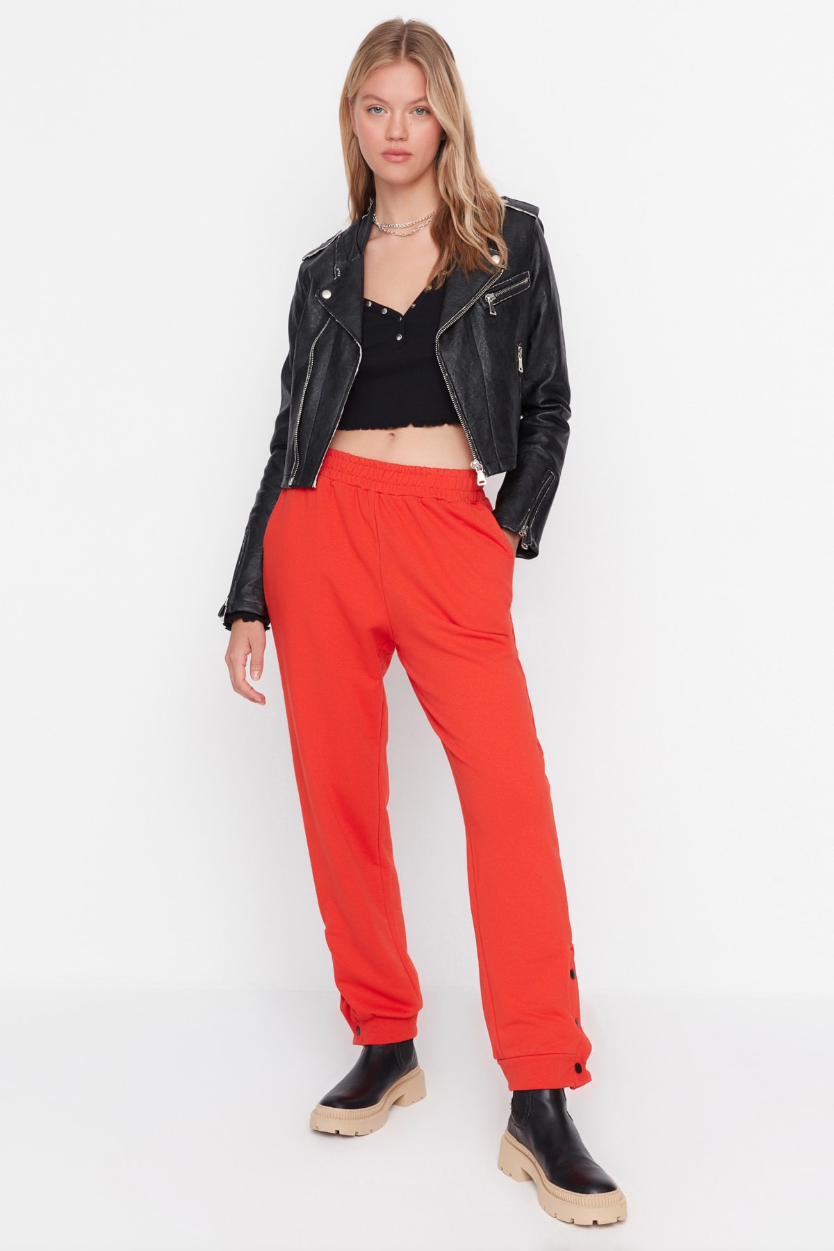 Trendyol Red Snap Detailed Loose Jogger Thick Knitted Sweatpants