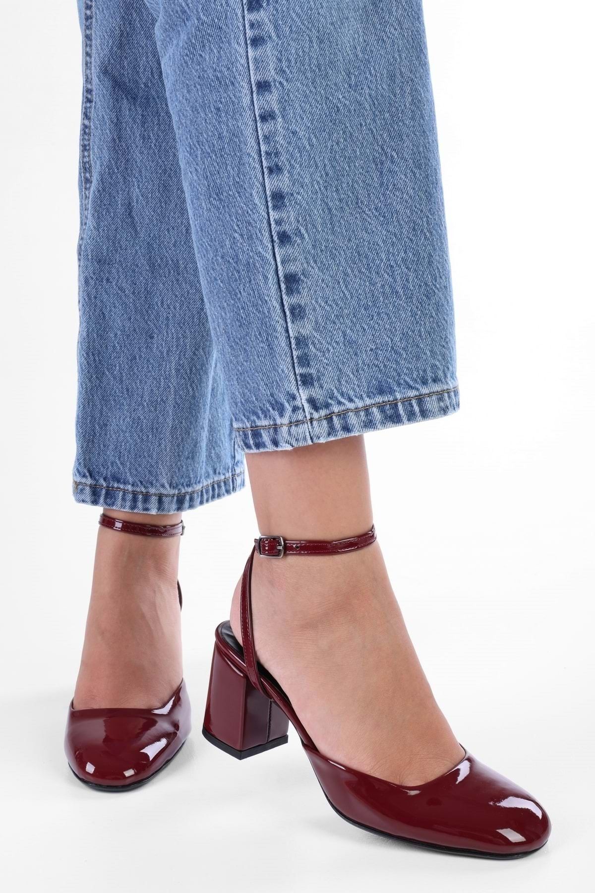 Shoeberry Women s Quo Burgundy Patent Leather High Heel Shoes