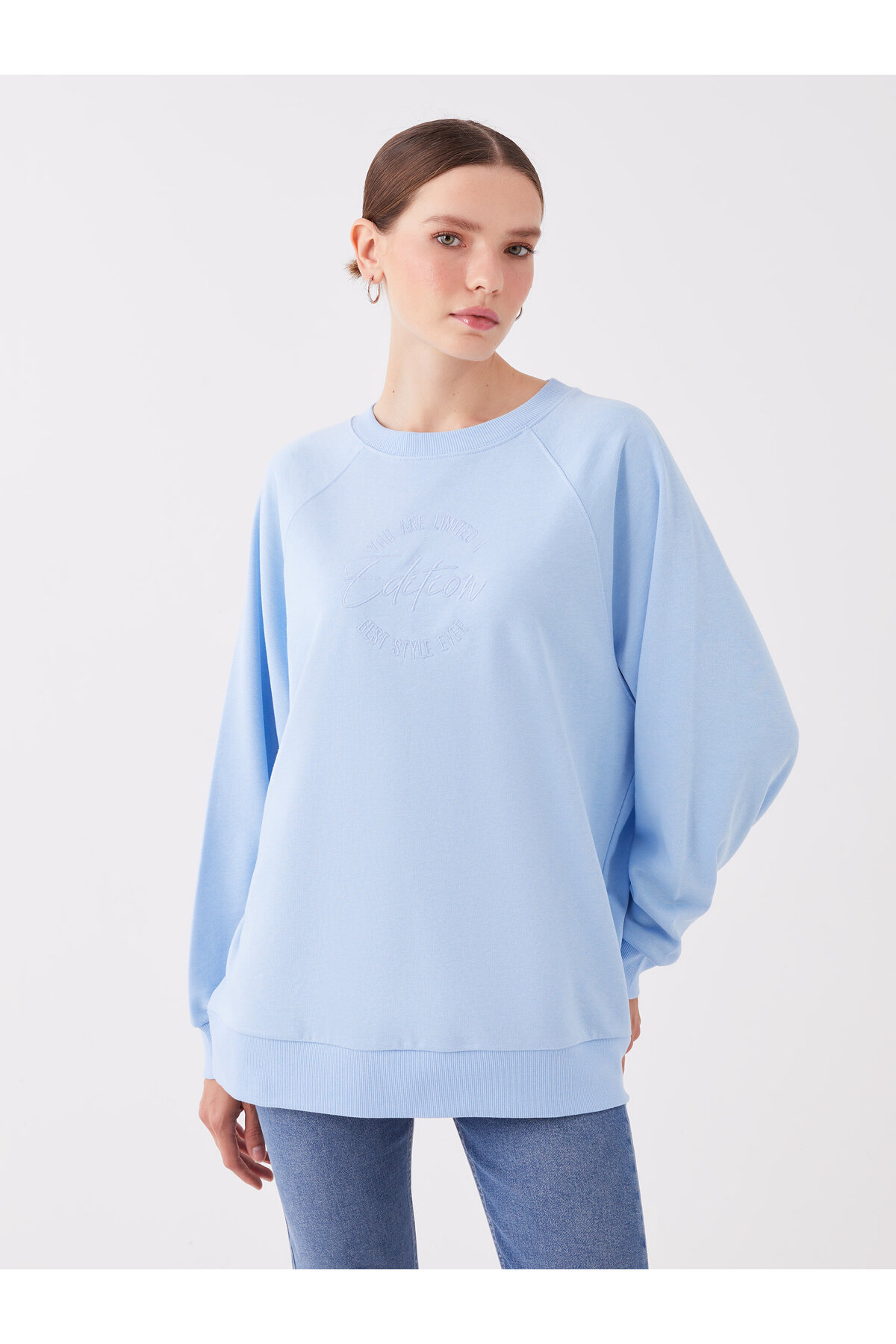 Crew Neck Embroidered Long Sleeve Oversize Women's Sweatshirt