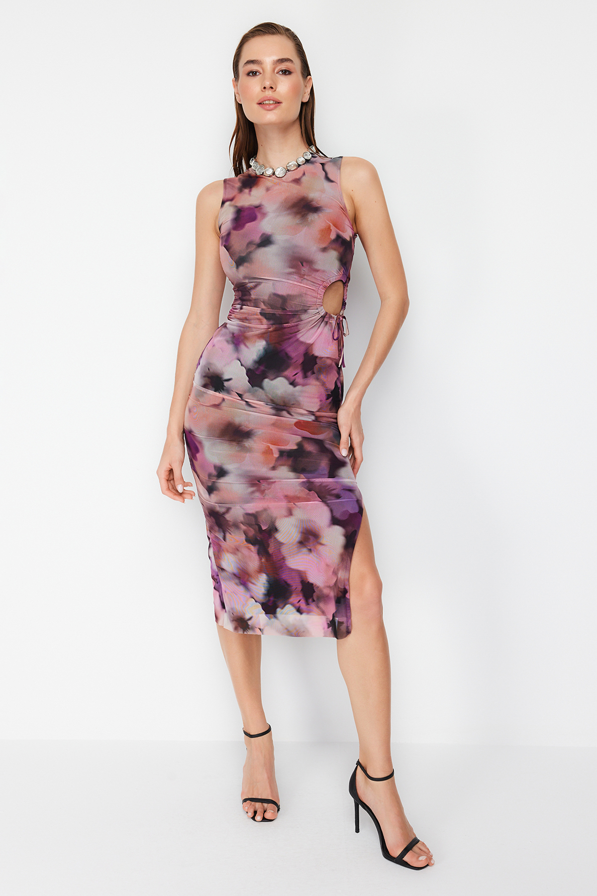 Trendyol Multi Color Window/Cut Out Detailed Tulle Elegant Evening Dress