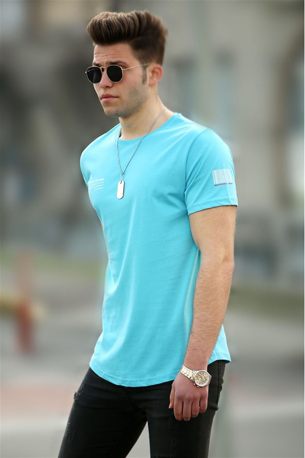 Levně Madmext Blue Basic Men's T-Shirt 4511