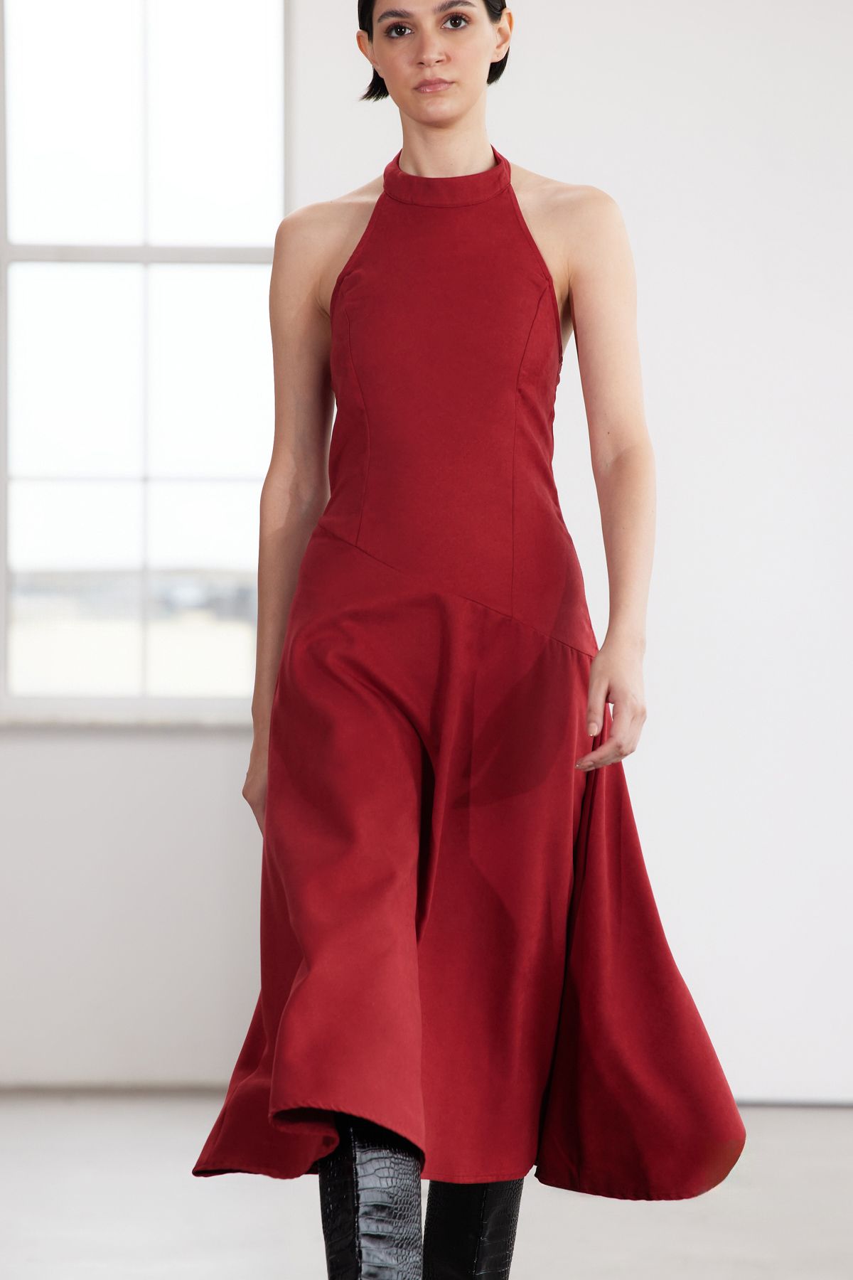 Trendyol Limited Edition Burgundy Backless Halter Neck Midi Woven Dress