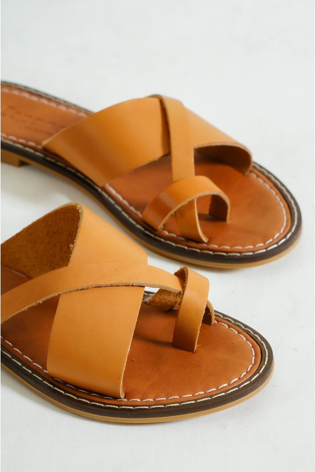 Levně Capone Outfitters Capone 888 Women's Slippers with Genuine Leather Bodrum Ginger