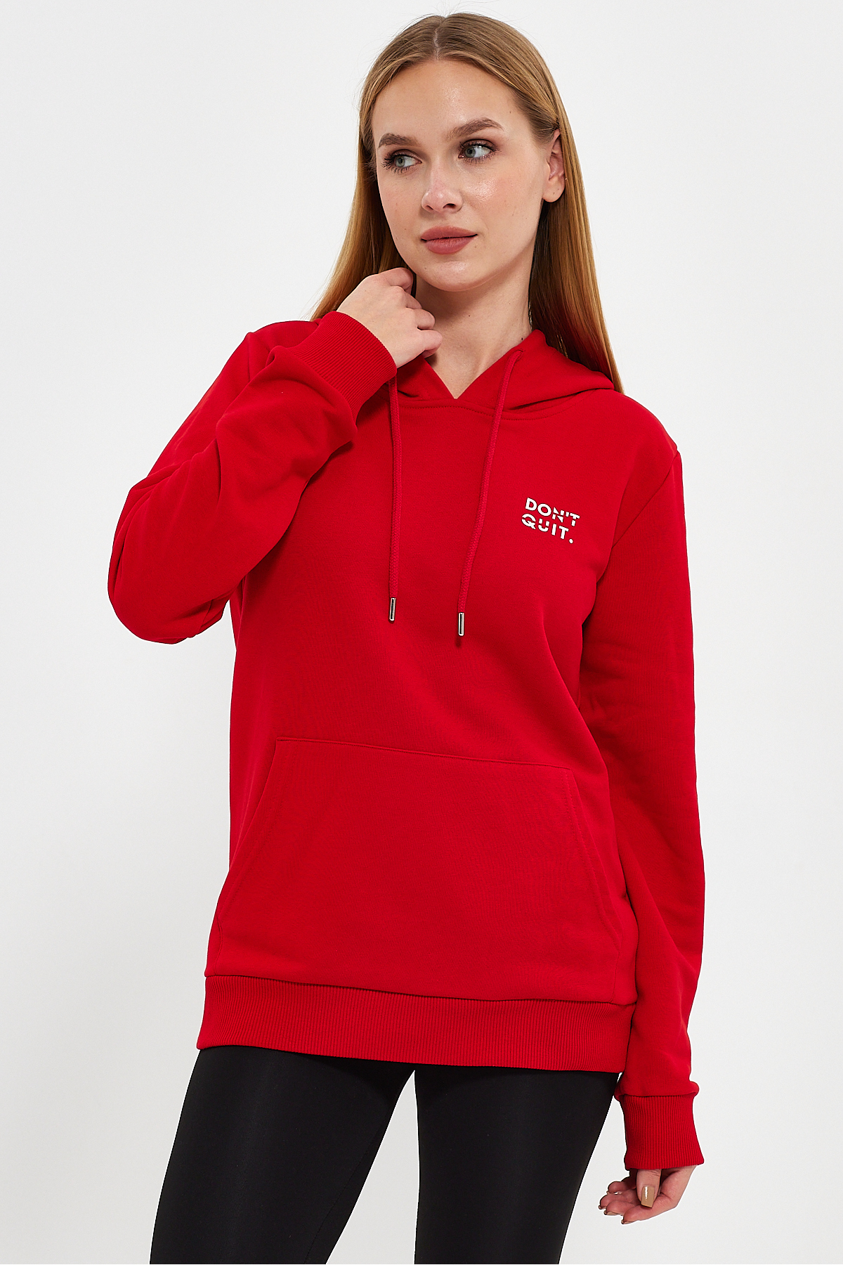 Levně River Club Women's Red Dont Quit Printed 3 Thread Hooded Sweatshirt