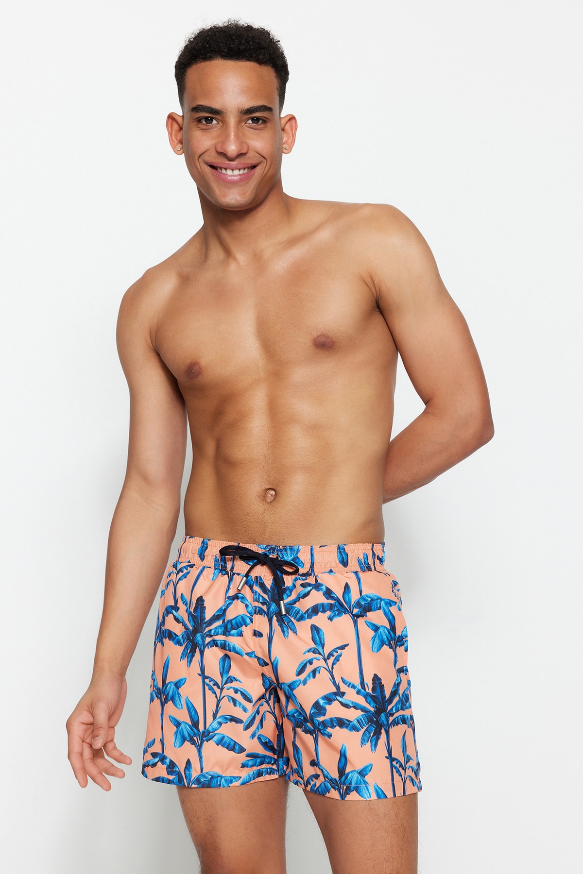 Trendyol Orange Men's Standard Size Tropical Printed Swimwear Marine Shorts