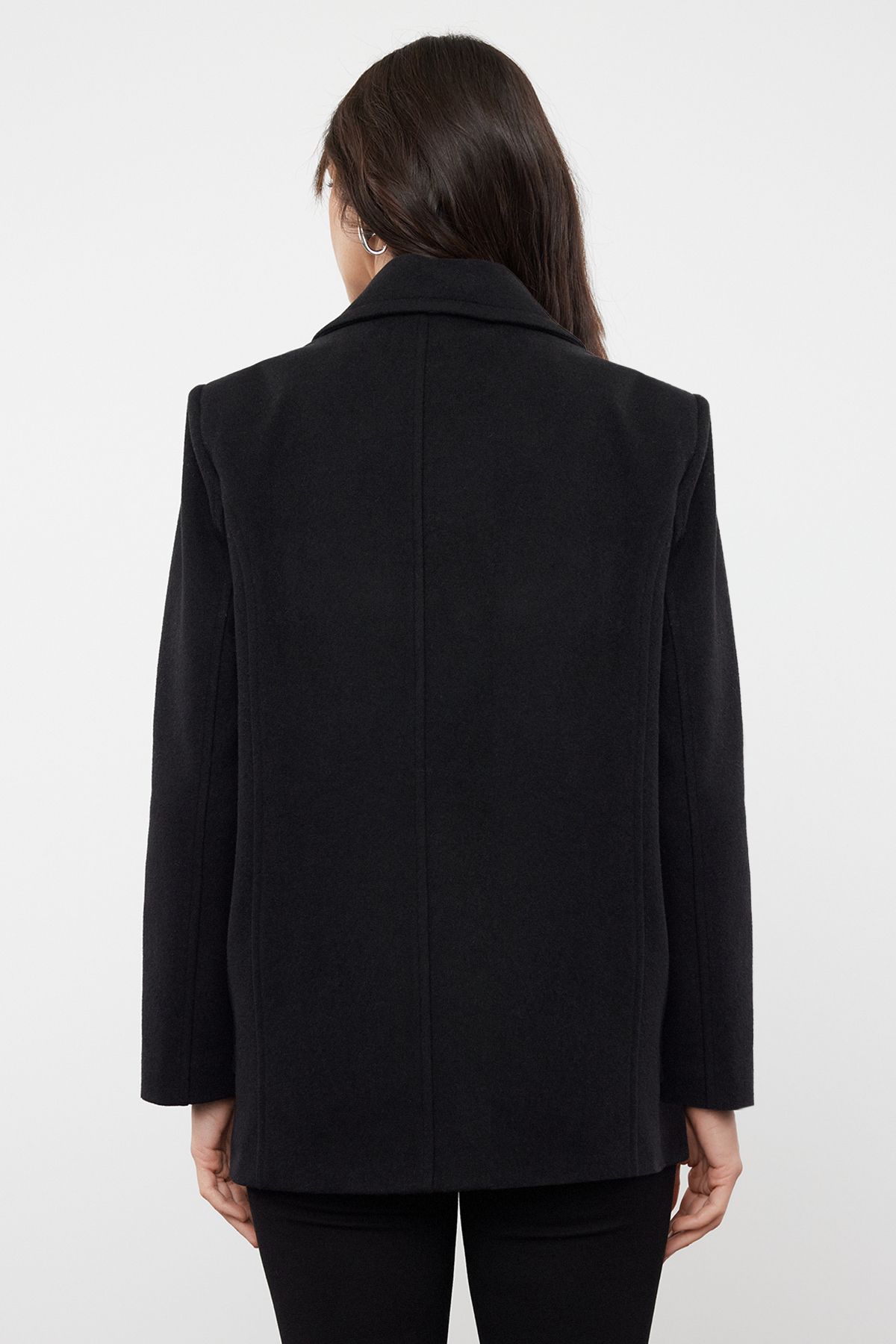 Trendyol Black Regular Pocket Detailed Soft Texture Short Jacket Coat