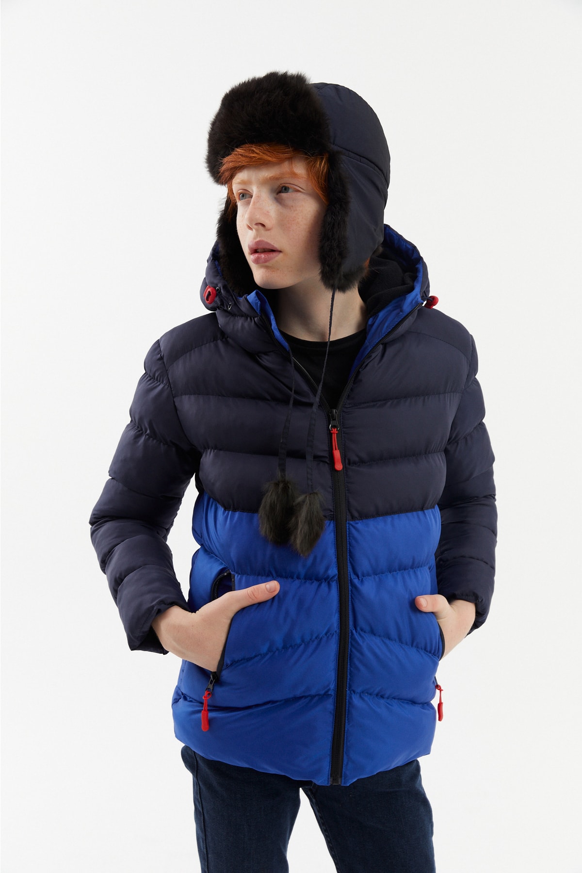 Levně River Club Boy's Water and Windproof Fiber Lined Dark Blue-sax Hooded Coat