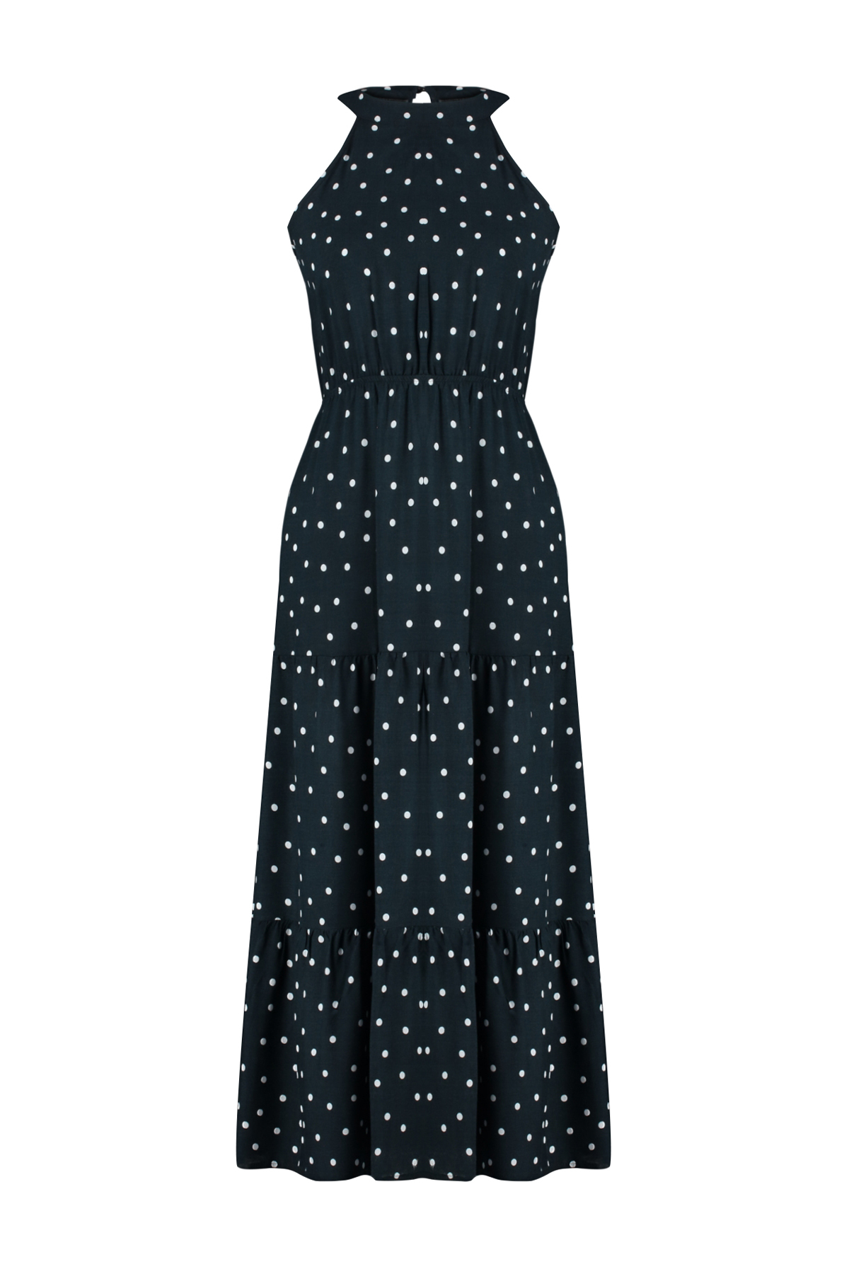 Trendyol Black Polka Dot Waist Opening Viscose Midi Woven Dress
