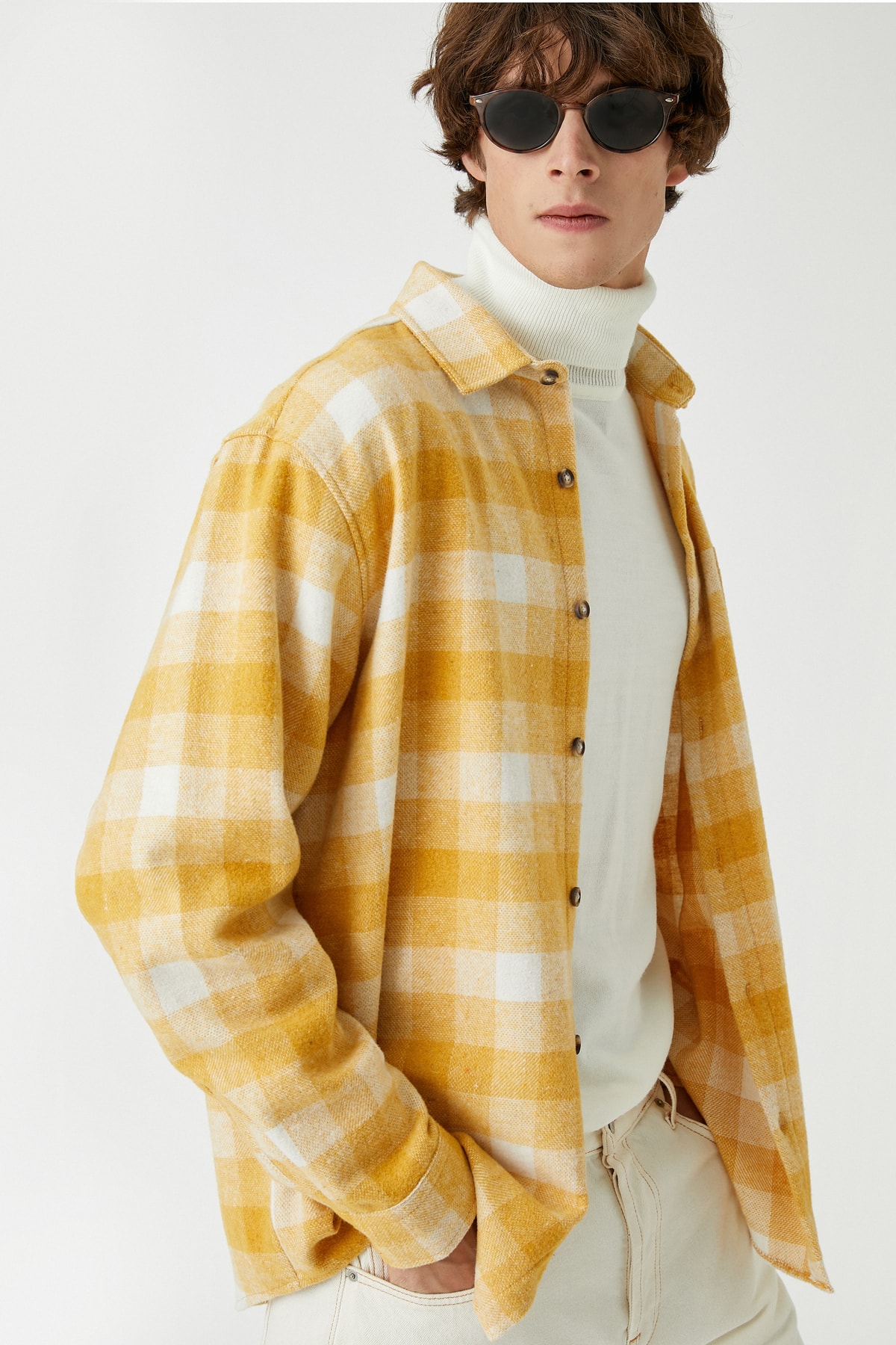 Koton Men's Yellow Plaid Shirt