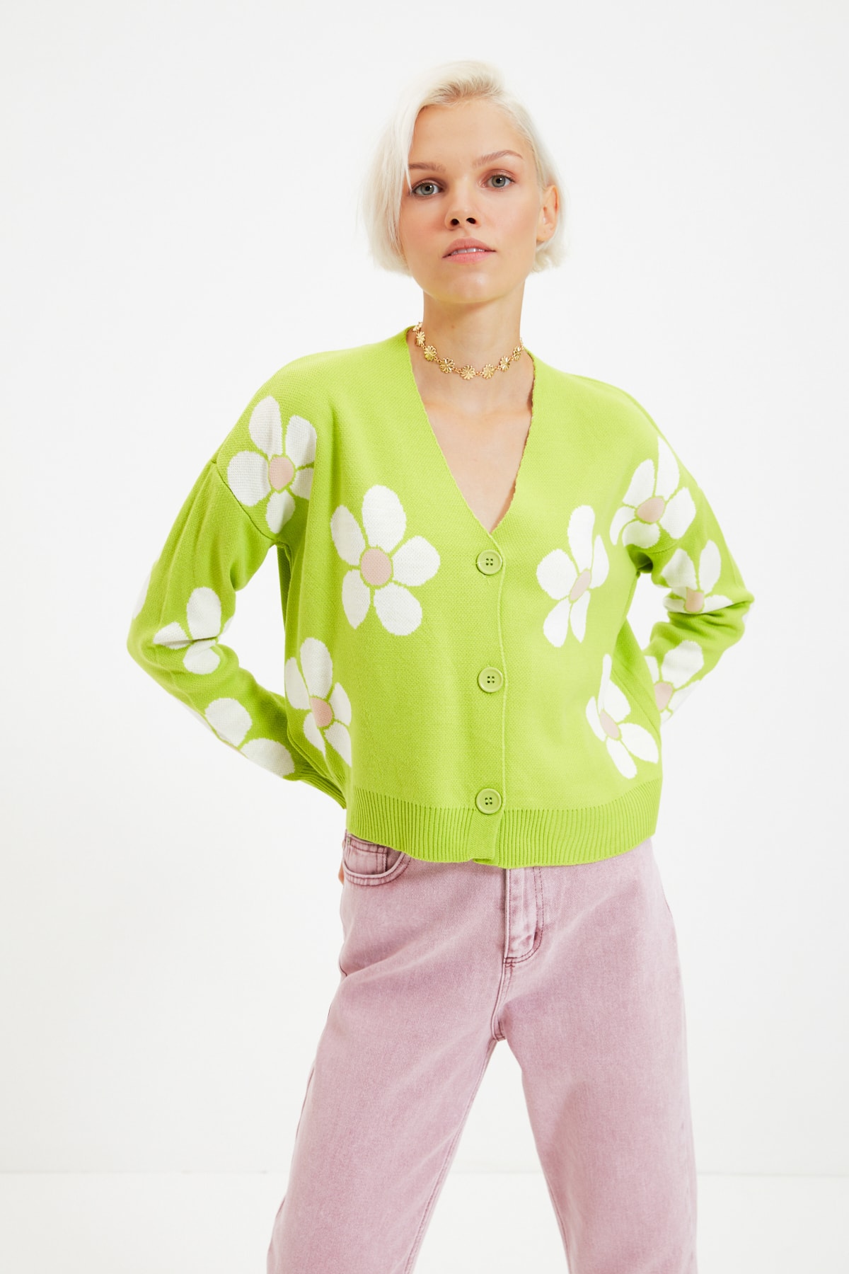 Trendyol Green Jacquard Knitwear Cardigan