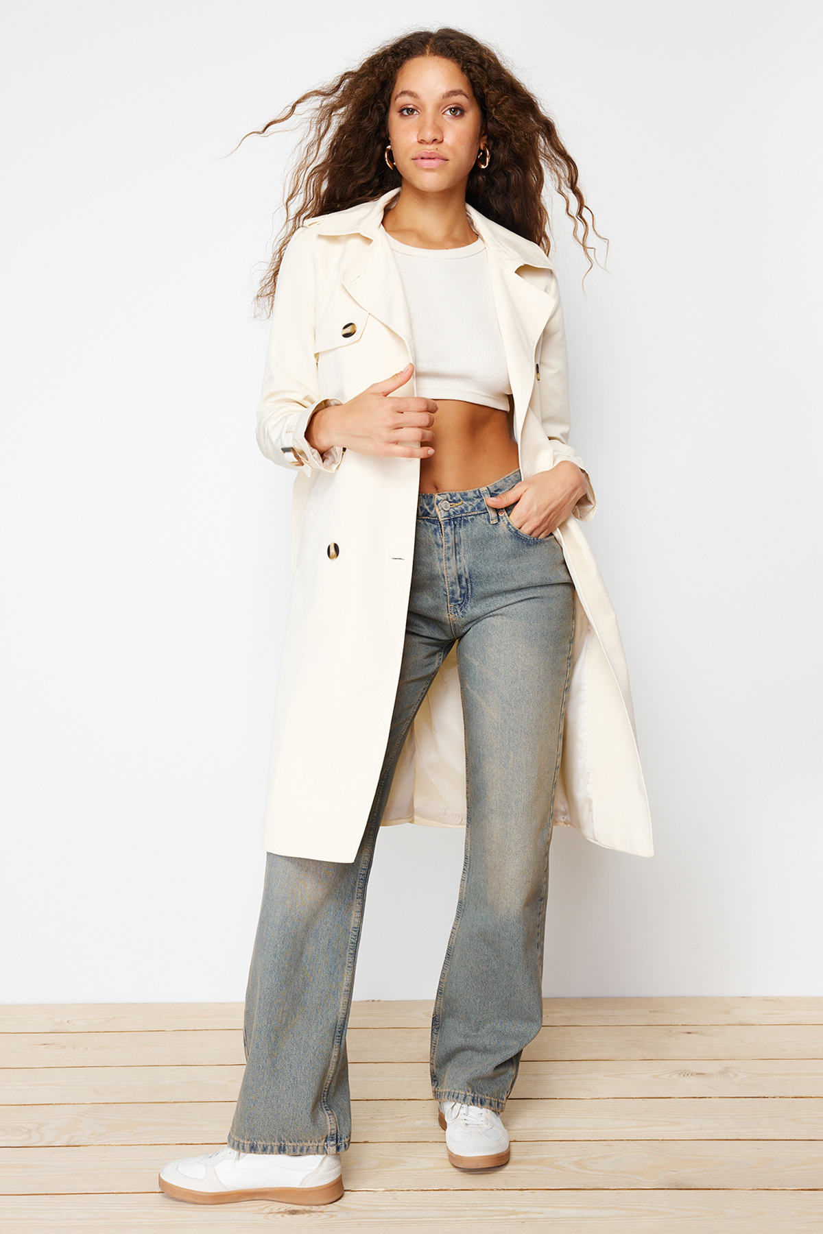 Trendyol Stone Regular Belt Midi Trench Coat