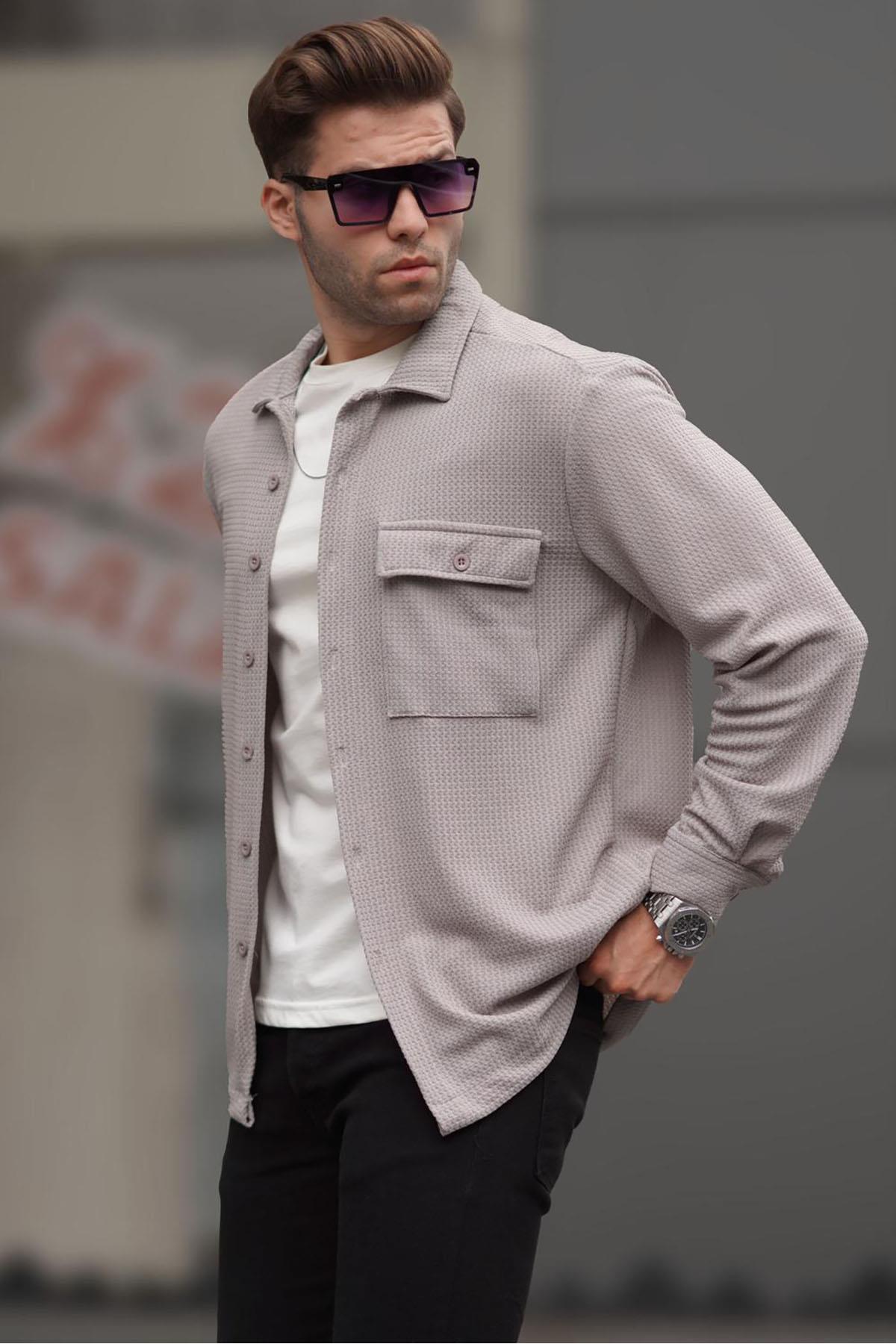 Levně Madmext Men's Dyed Gray Plain Lumberjack Shirt 6721