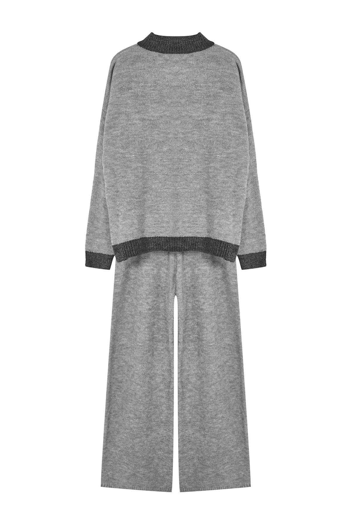 Trendyol Grey Wide Pattern Boucle Yarn Knitwear Bottom-Top Set