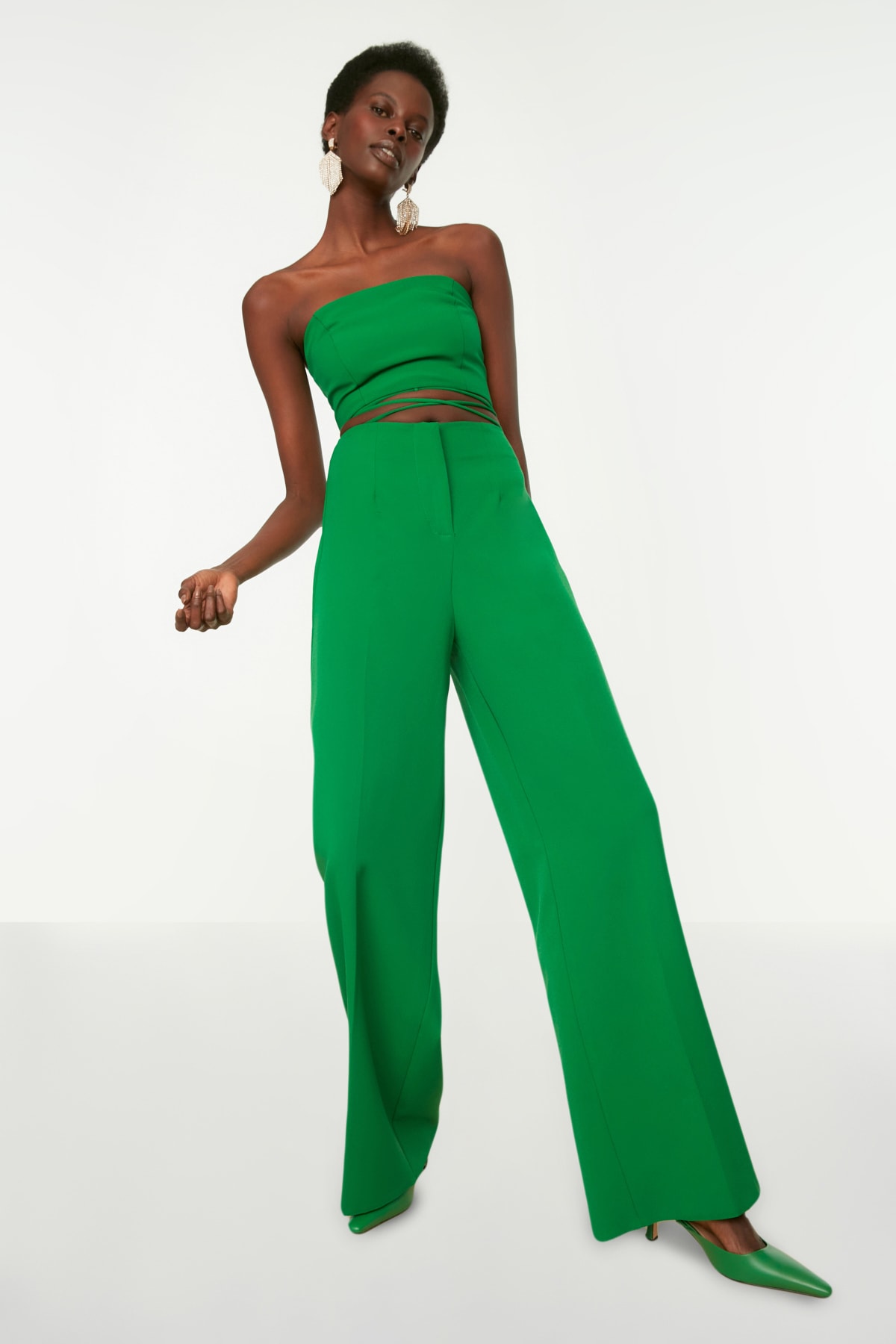 Pantaloni țesute Trendyol Green High Walie