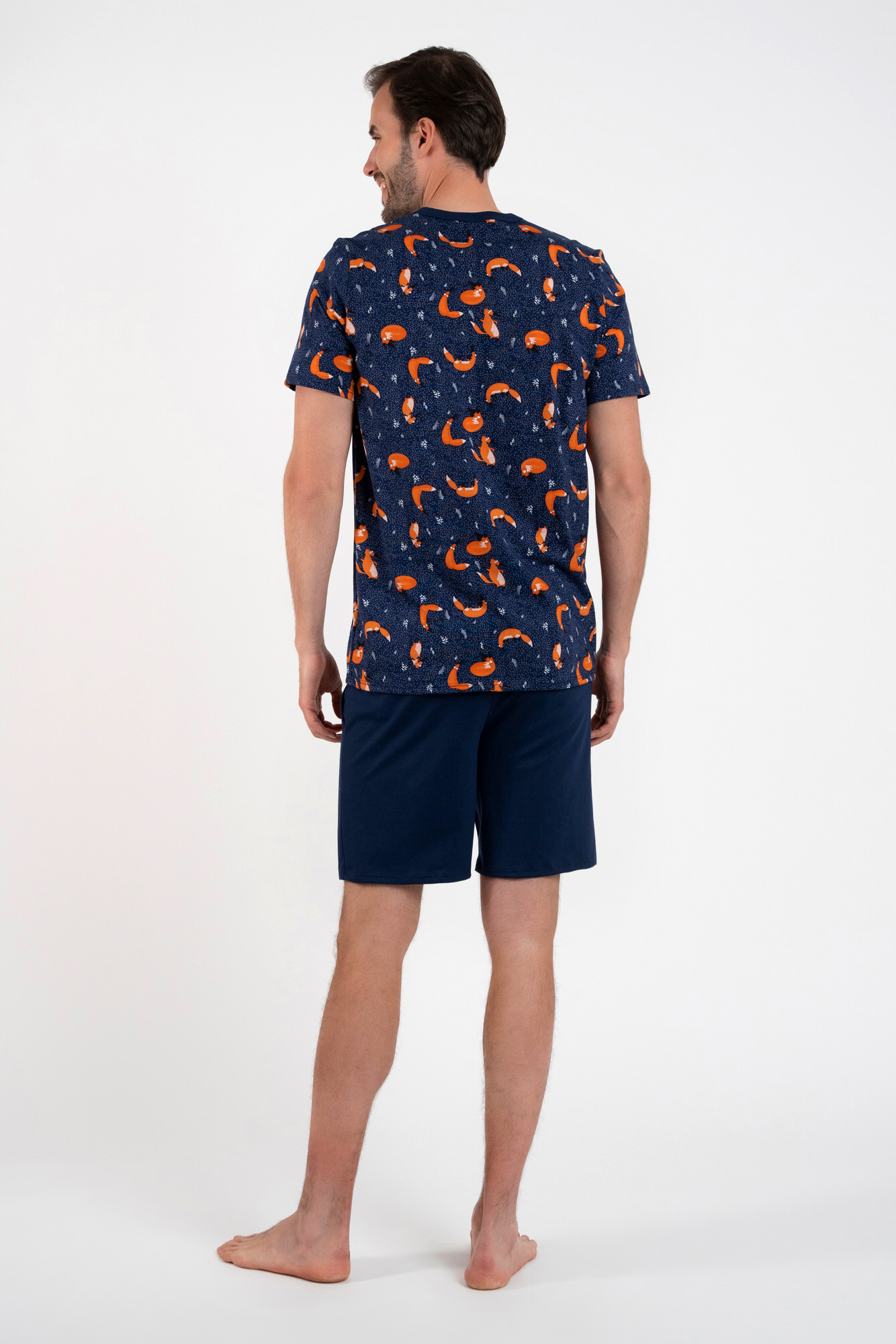 Men&#039;s pyjamas Witalis, short sleeves, shorts - print/navy blue