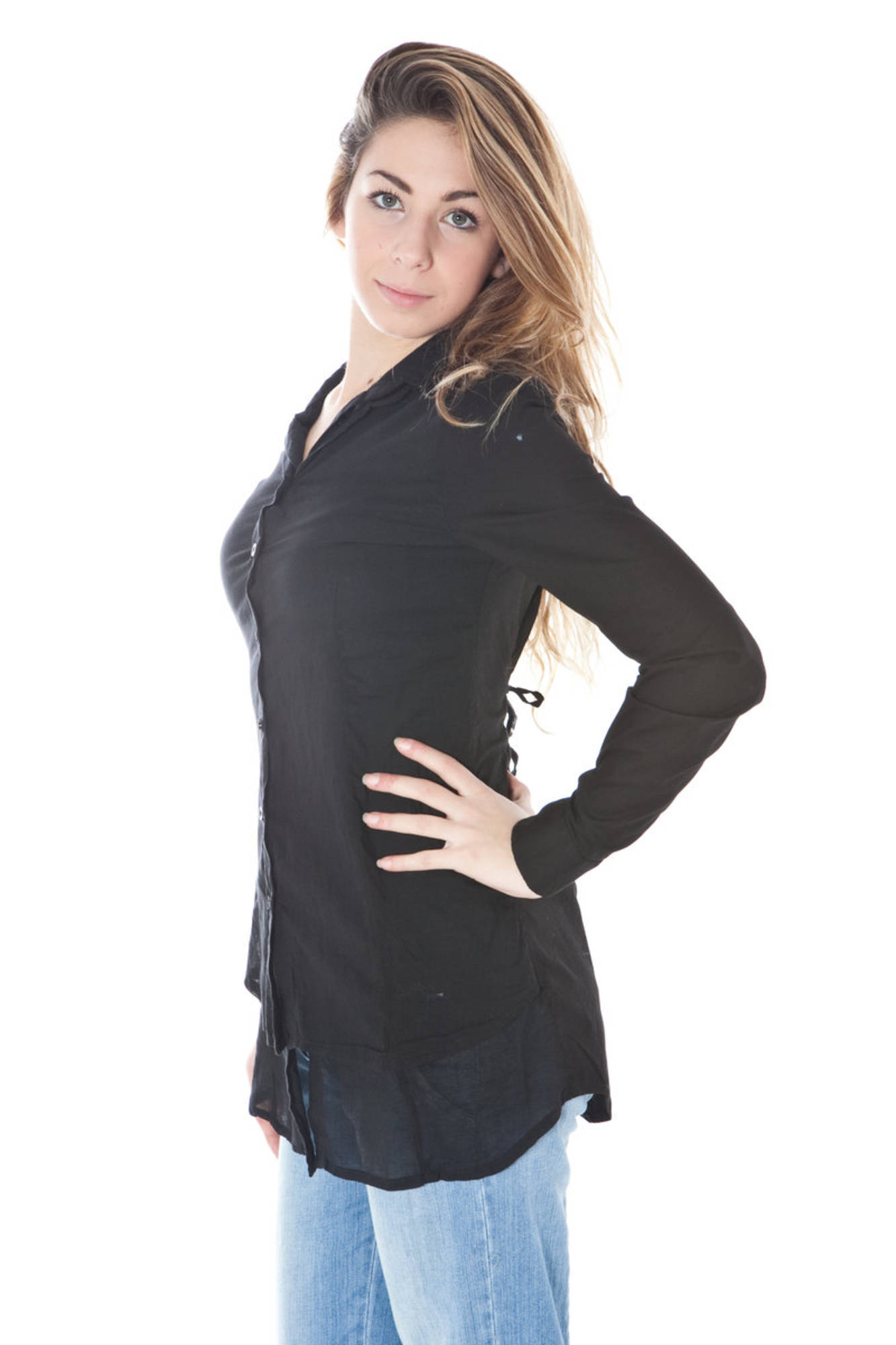 DENNY ROSE WOMEN&#039;S LONG SLEEVE SHIRT BLACK