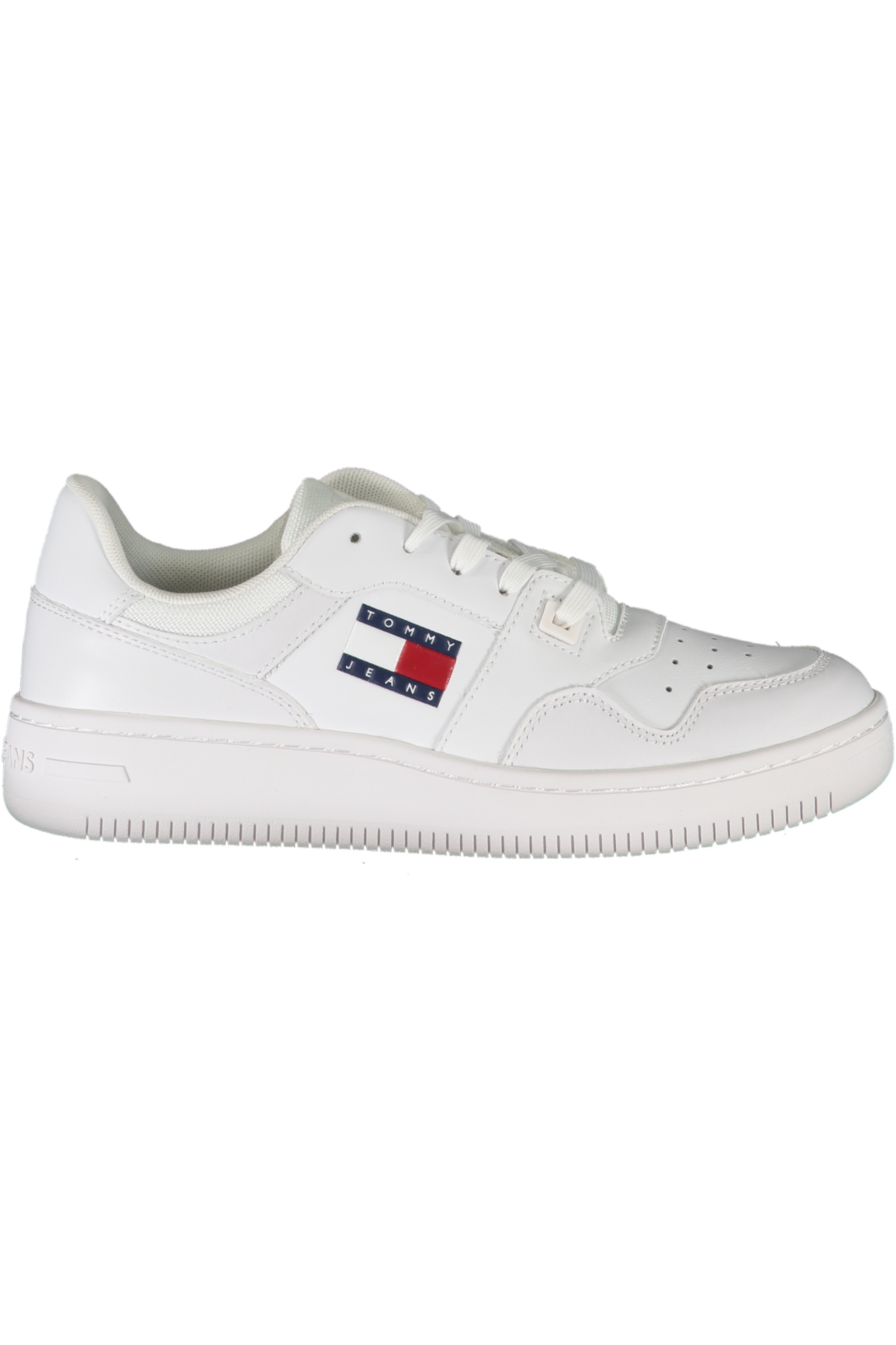 Tommy Hilfiger Womens Brand Logo Leather Top Rubber Outsole White Sneakers Suitable for Casual Use