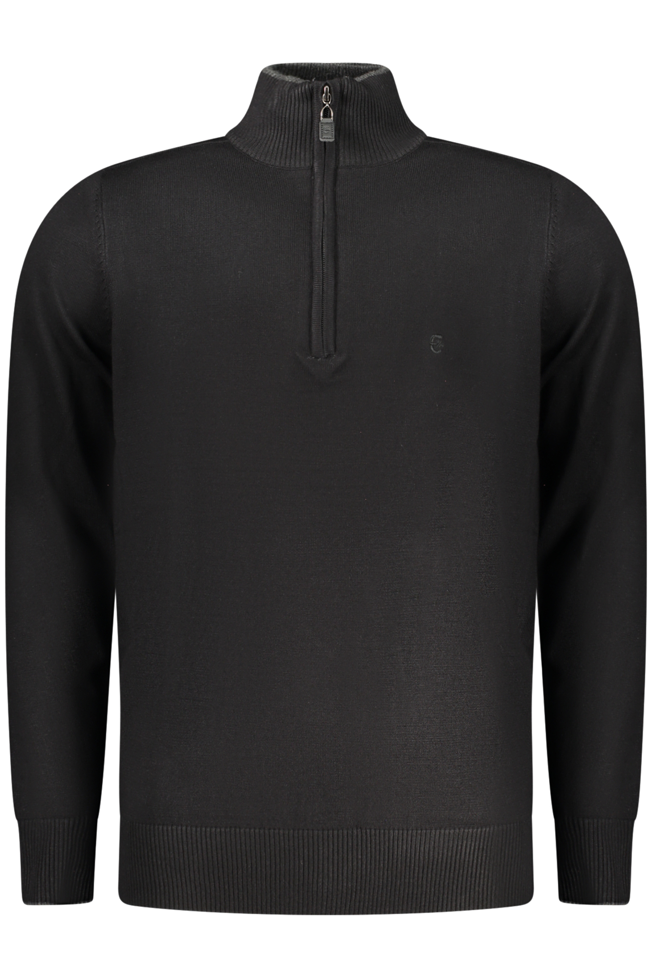 Pánsky čierny sveter s polovičným zipsom