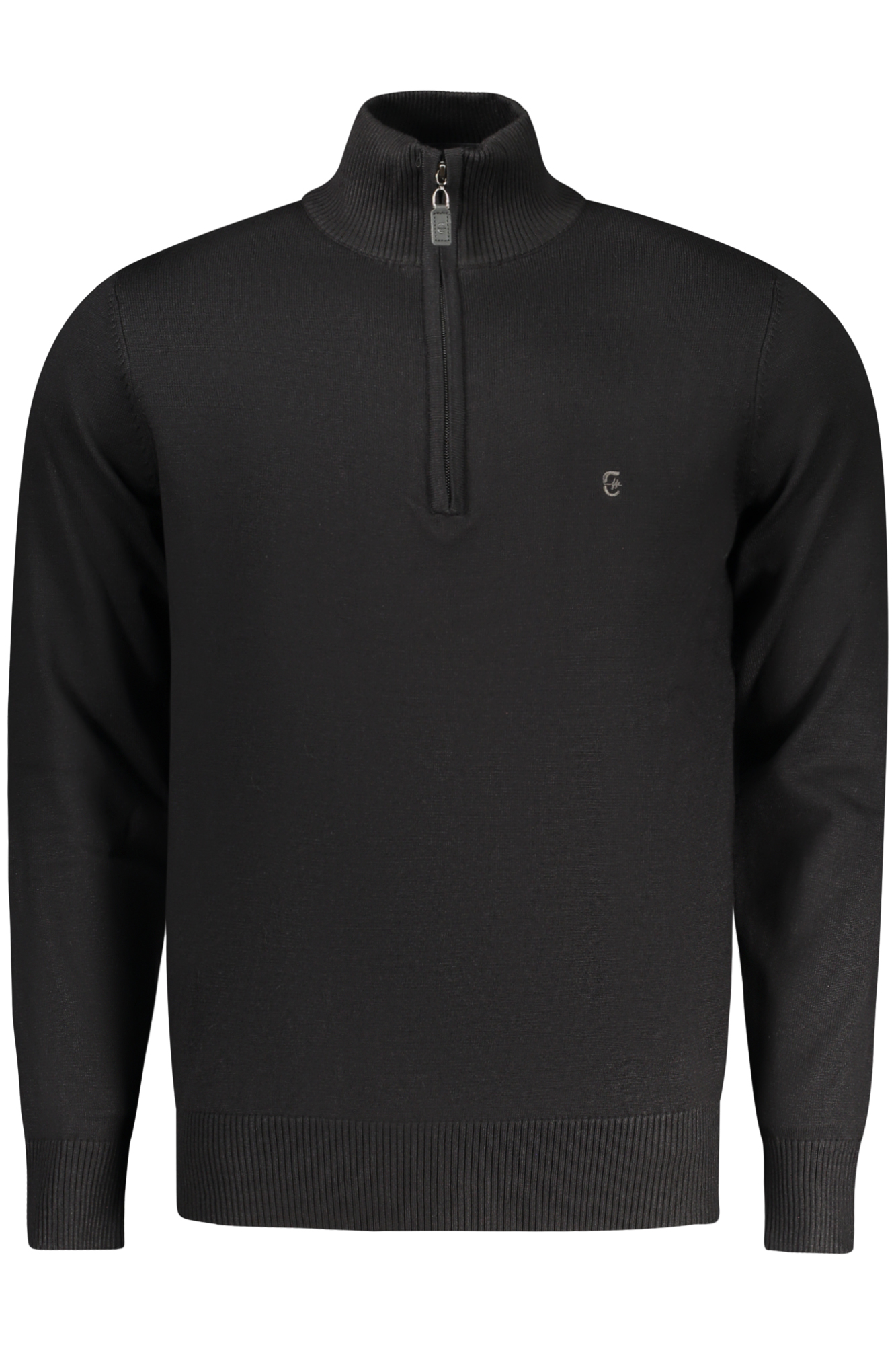 Pánsky čierny sveter s polovičným zipsom