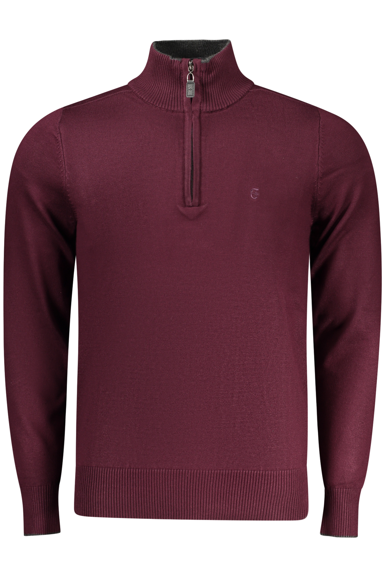 Мъжки червен пуловер с половин цип
