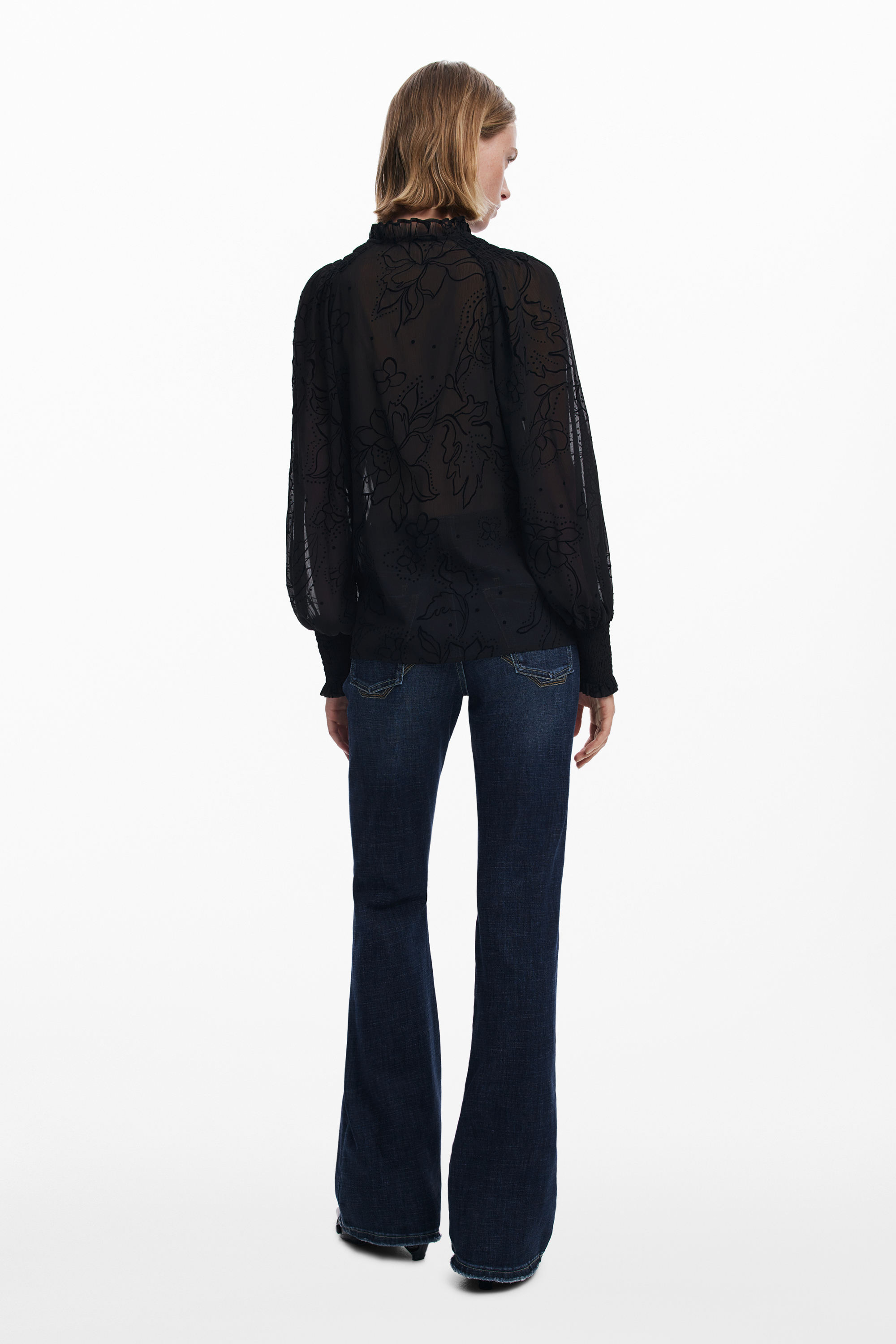 Bluză neagră pentru femei Desigual cu mâneci lungi