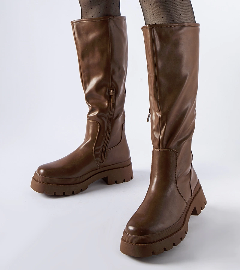 Gemre Brown Flat Classic Boots Christien