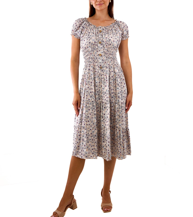 Gemre Rochie midi bej cu flori Eloize