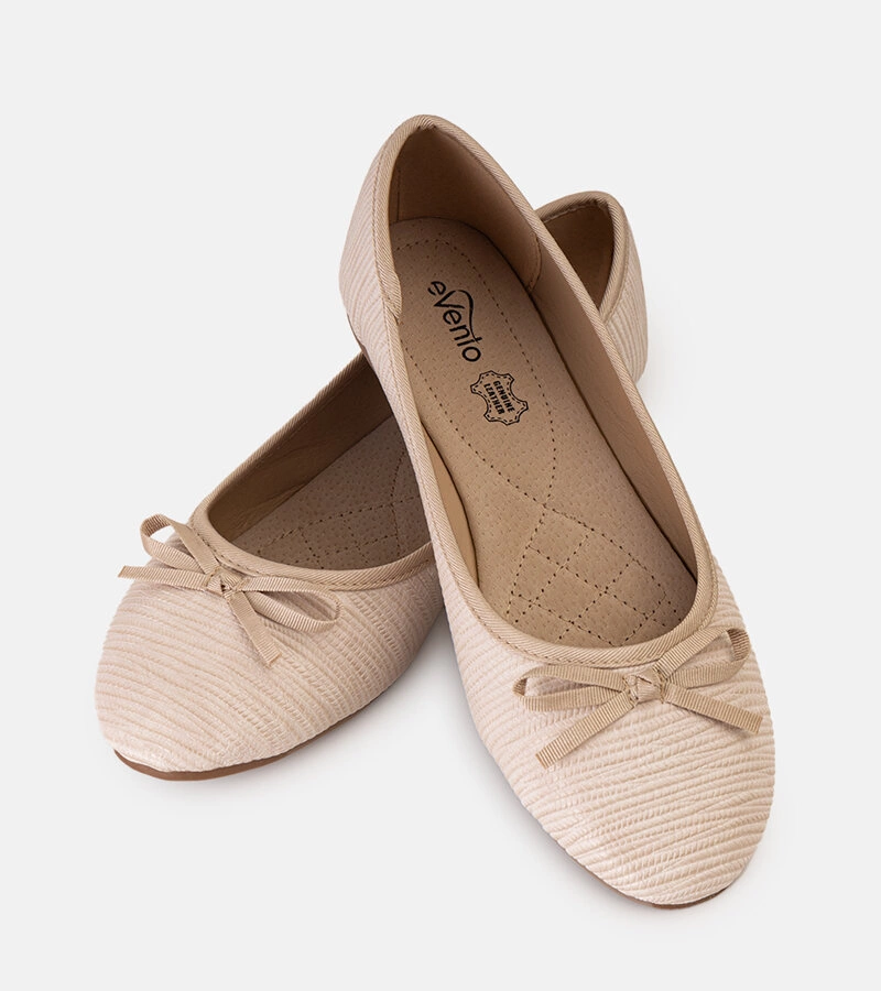 Gemre Beige ballerinas with a bow and leather insole Rosaly