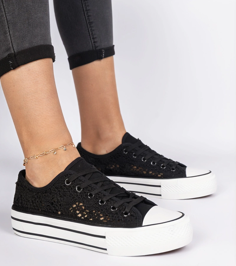 Gemre Pantofi sport negri pentru femei, perforați, Fernansis