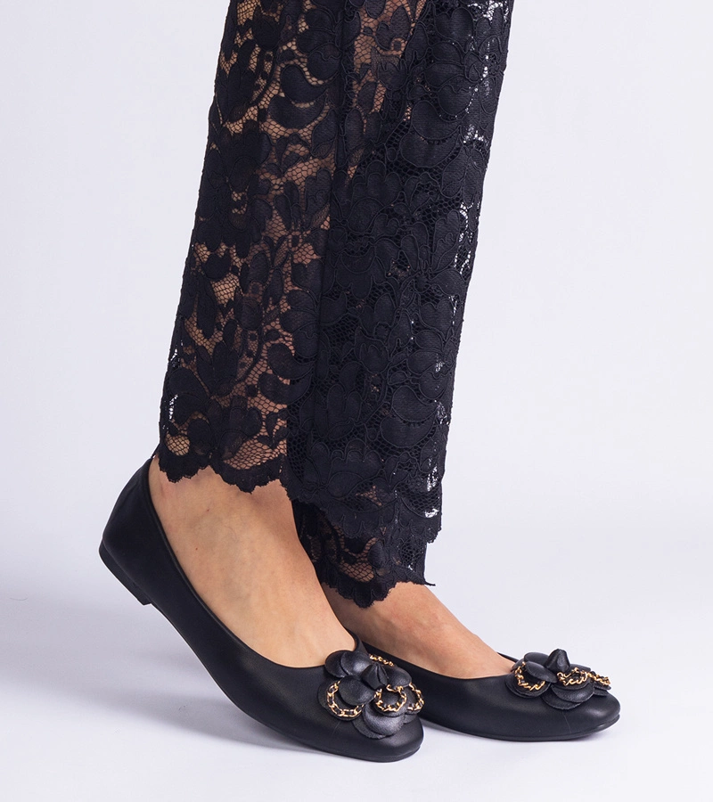 Gemre Balerini negri decorați cu floricică America