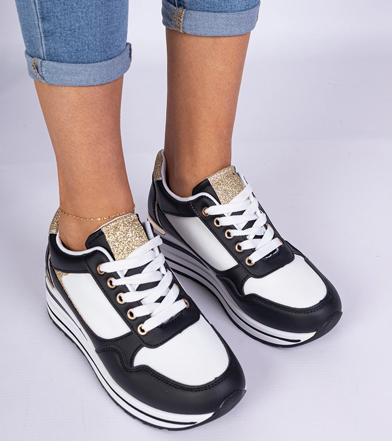 Gemre Adidași negri decorați cu sclipici și inserție metalică Olaria