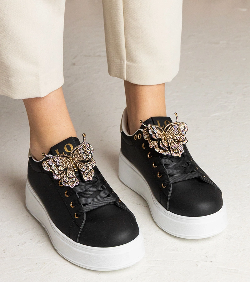 Gemre Adidași negri decorați cu fluturaș cu zirconii Kariba