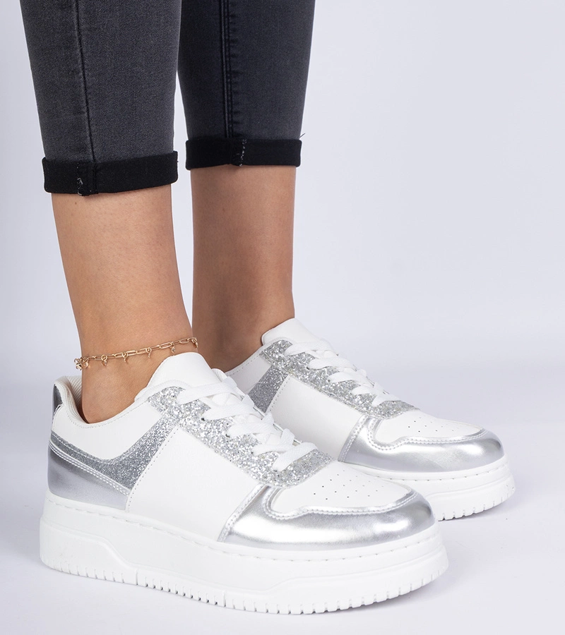 Gemre Adidași argintii de damă cu talpă groasă Dolla