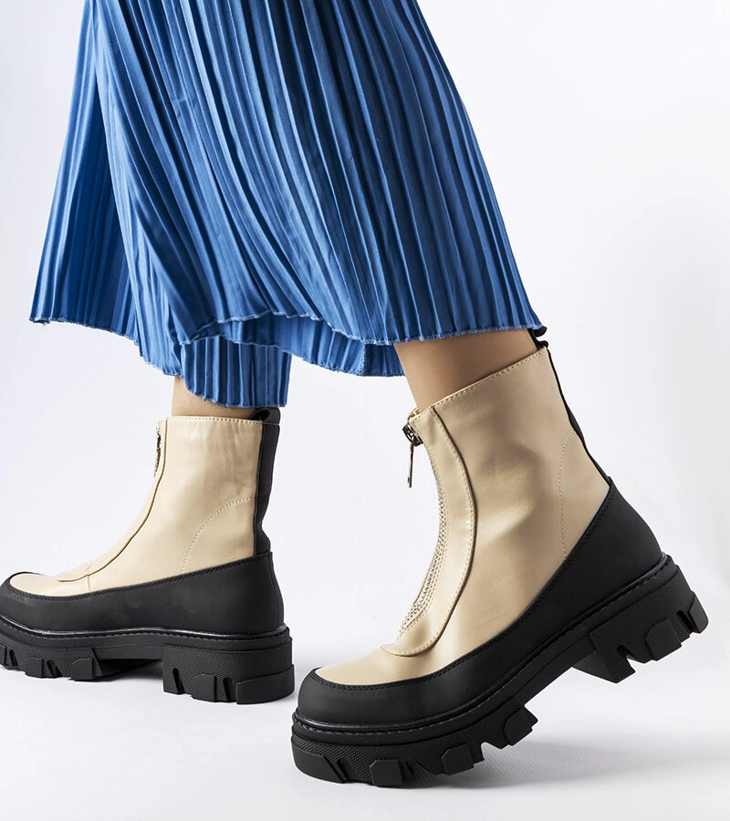 Gemre Beige women's ankle boots with a thick sole and zipper Morley