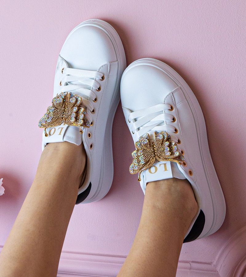 Gemre Adidași alb-negru decorați cu fluturaș cu zirconii Kariba