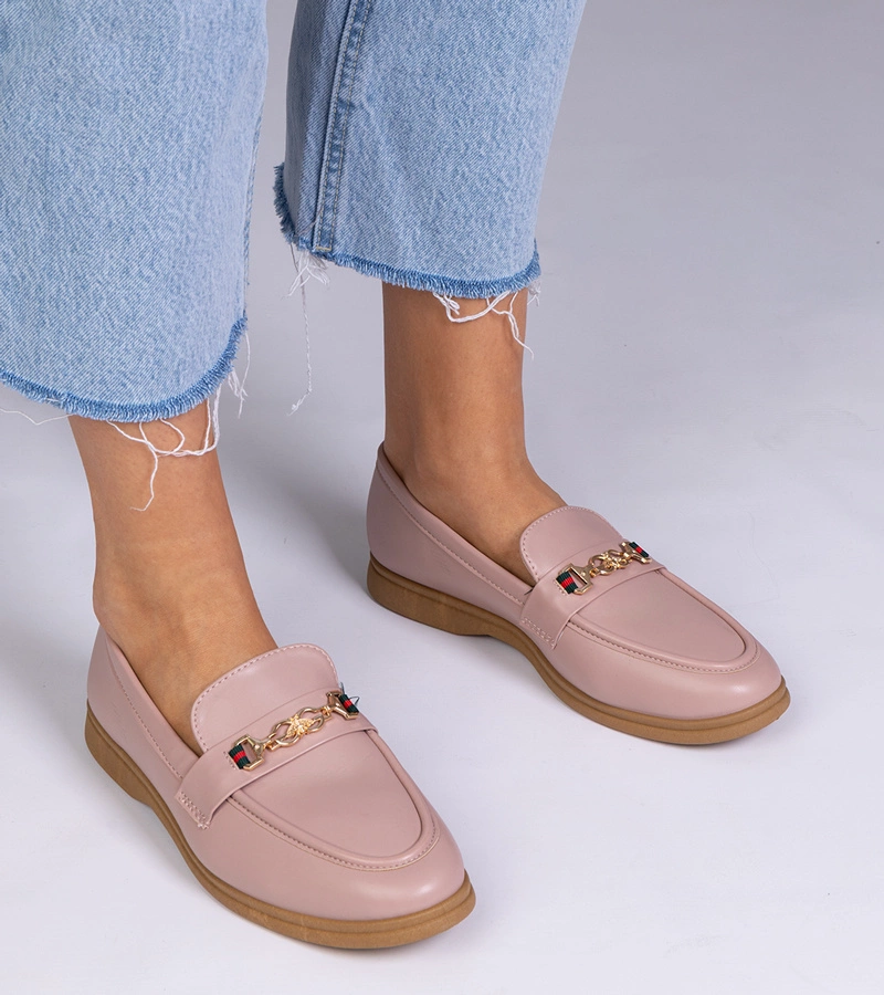 Gemre Mocasini roz cu ornament auriu Feola