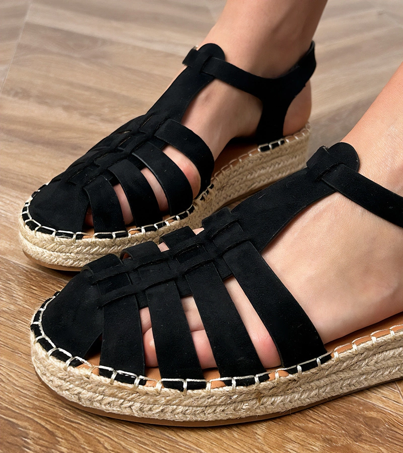marka niezdefiniowana Sandale negre espadrile gladiator din piele ecologică Talejda